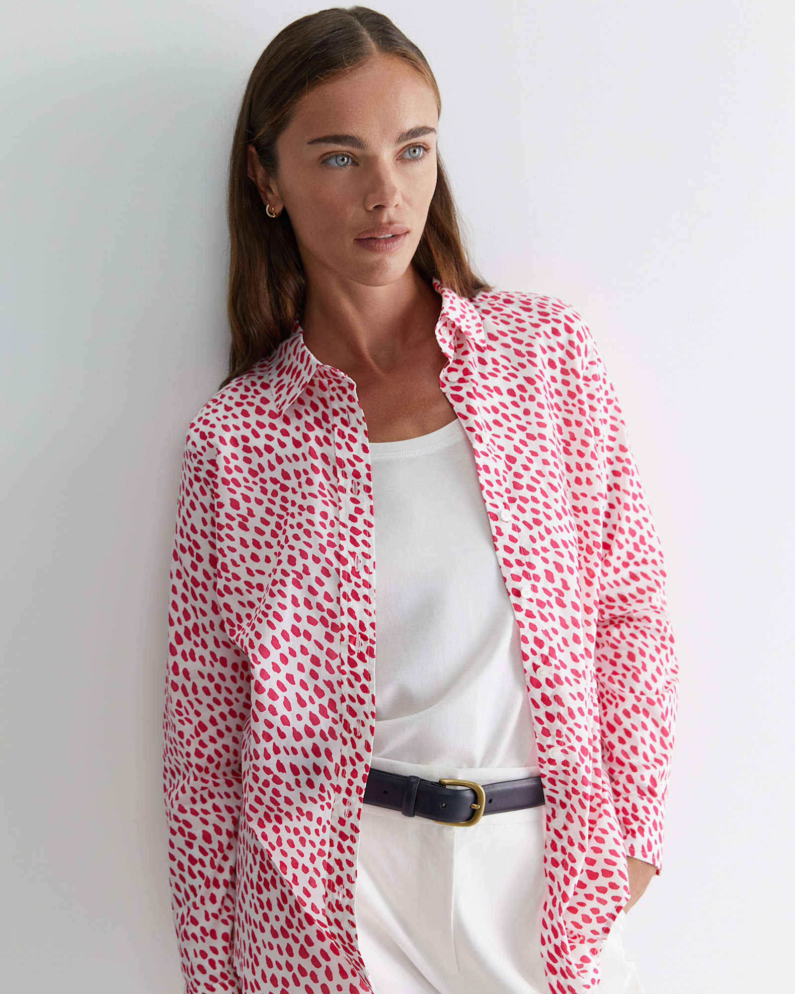 Dashed Lily Voile Shirt in WHITE/PINK