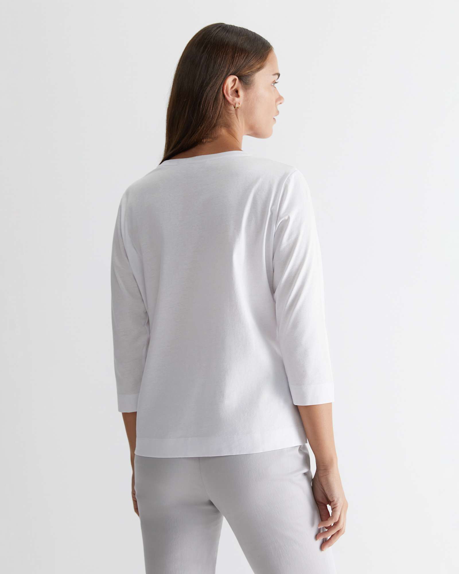 Cotton Crew 3 Quarter Sleeve T-Shirt in WHITE