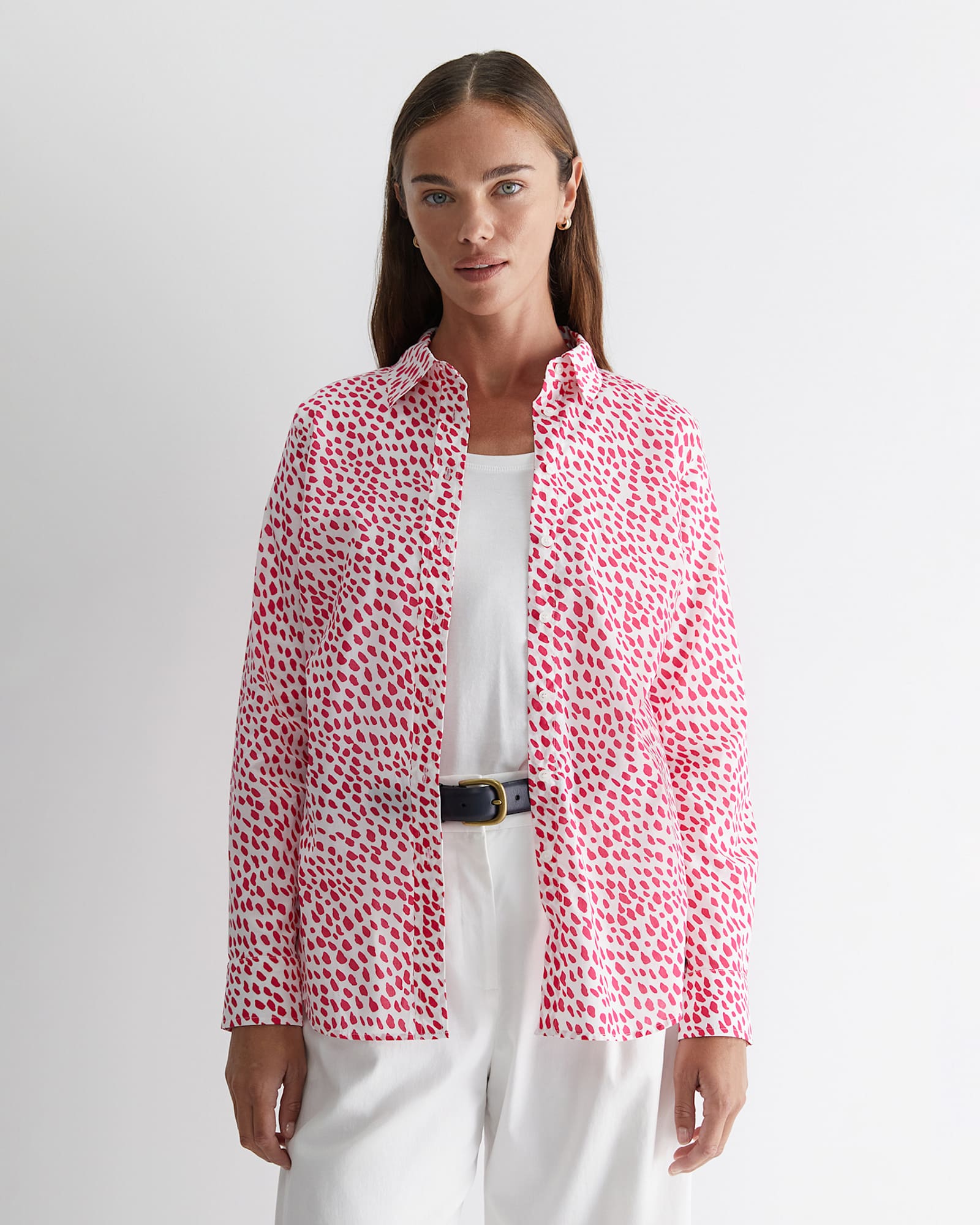 Dashed Lily Voile Shirt in WHITE/PINK