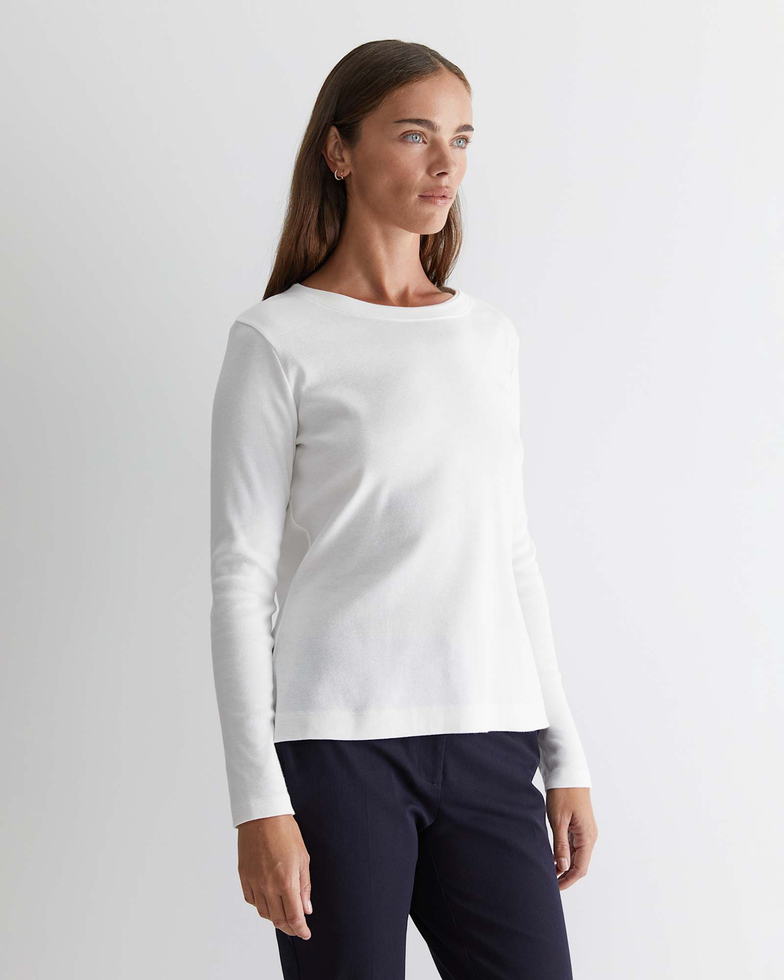Heidi Long Sleeve Rib Tee in WHITE