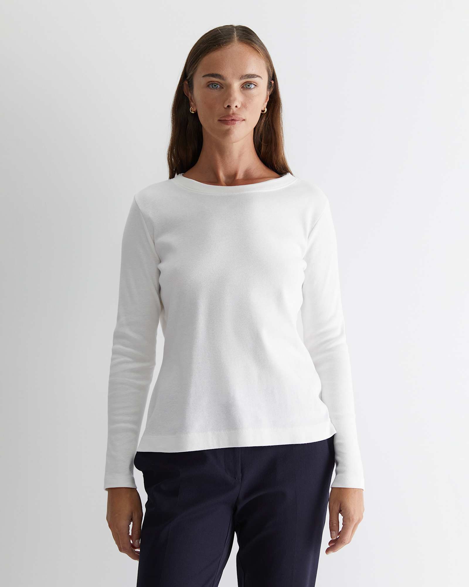 Heidi Long Sleeve Rib Tee in WHITE