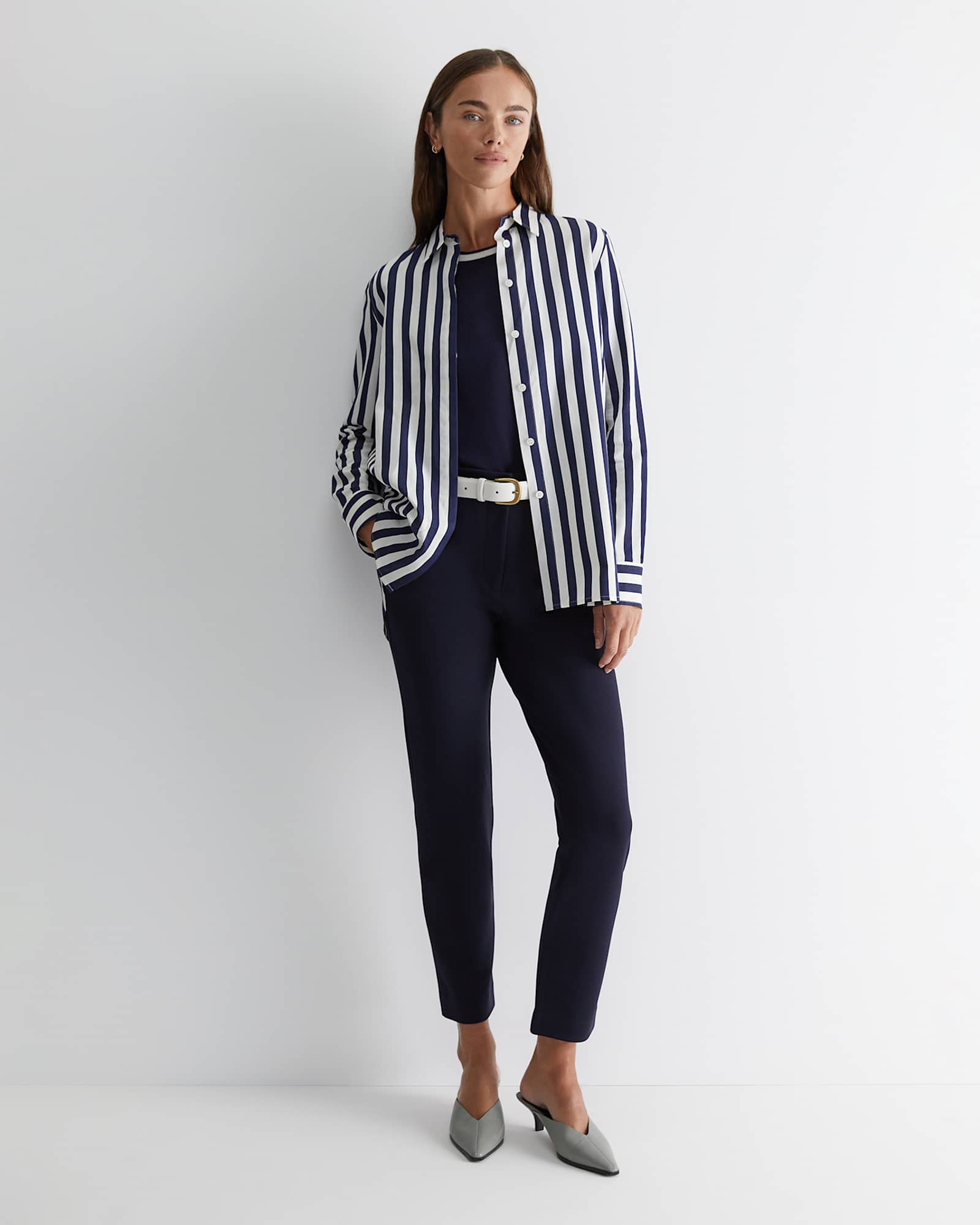 Hayley Stripe Cotton Silk Shirt in NAVY/WHITE