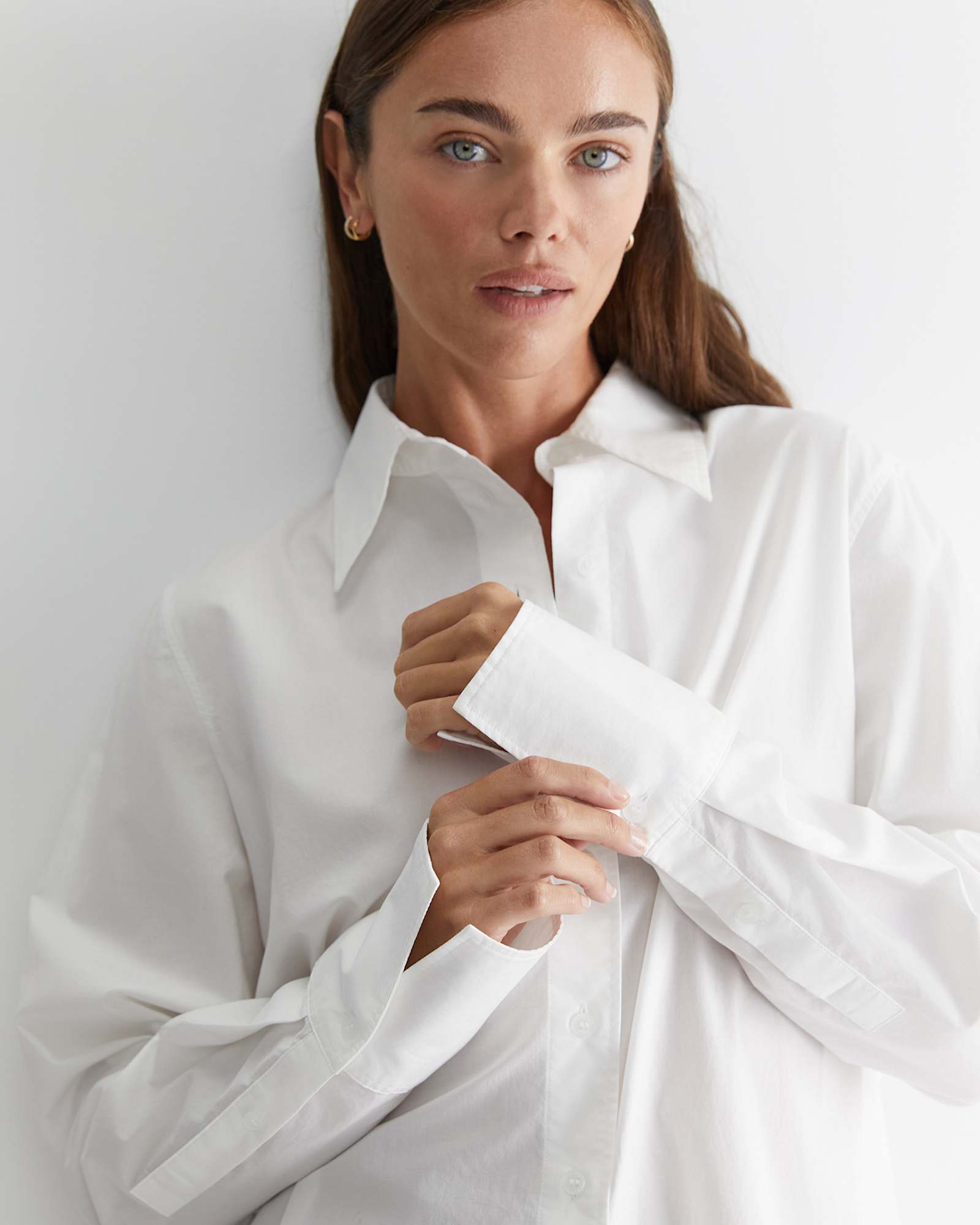Portia Poplin Cotton Shirt in WHITE