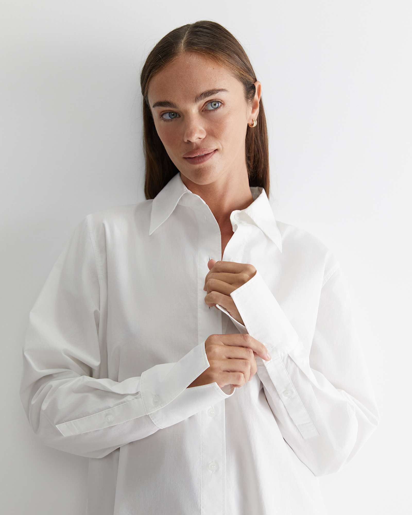 Portia Poplin Cotton Shirt in WHITE