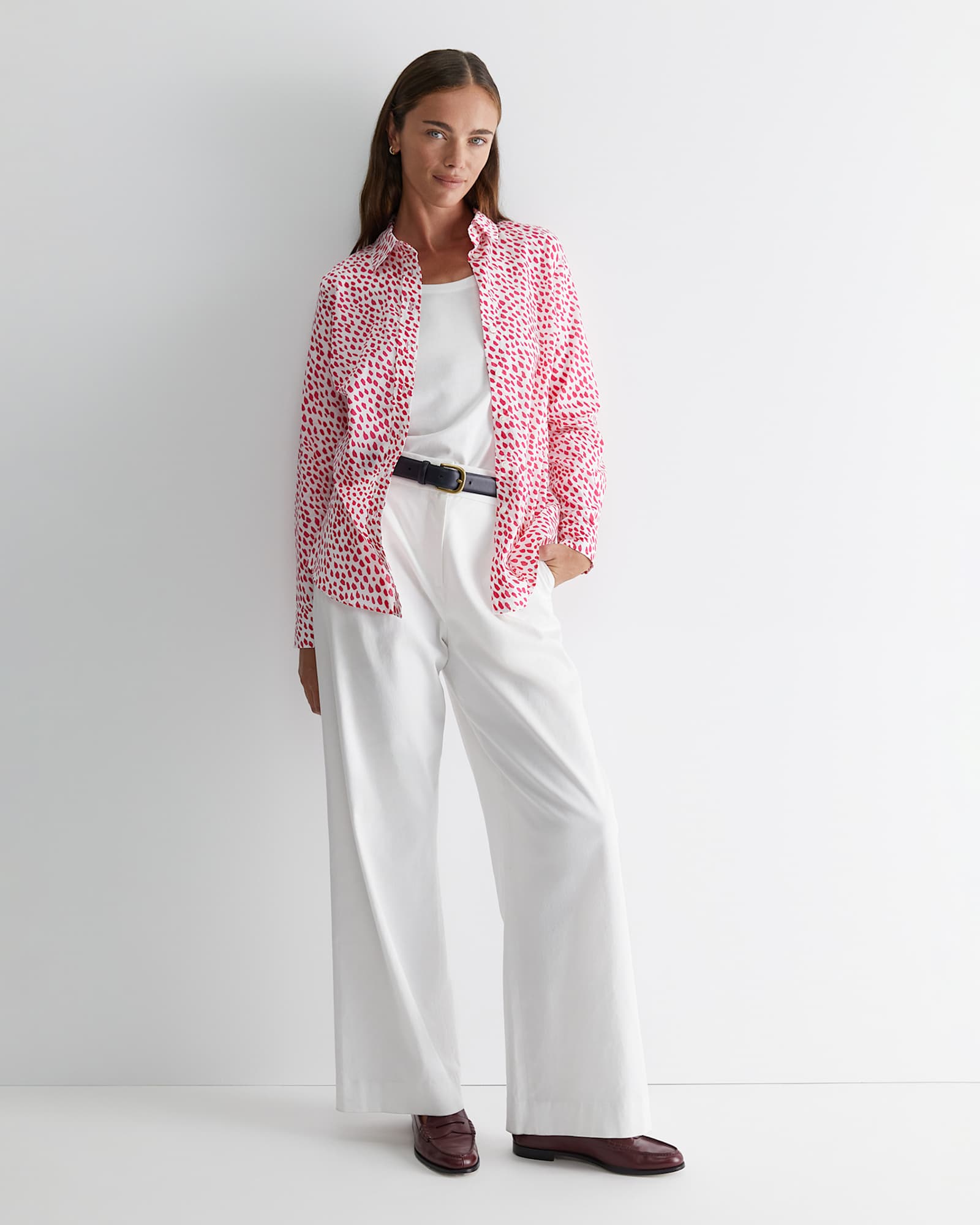 Dashed Lily Voile Shirt in WHITE/PINK