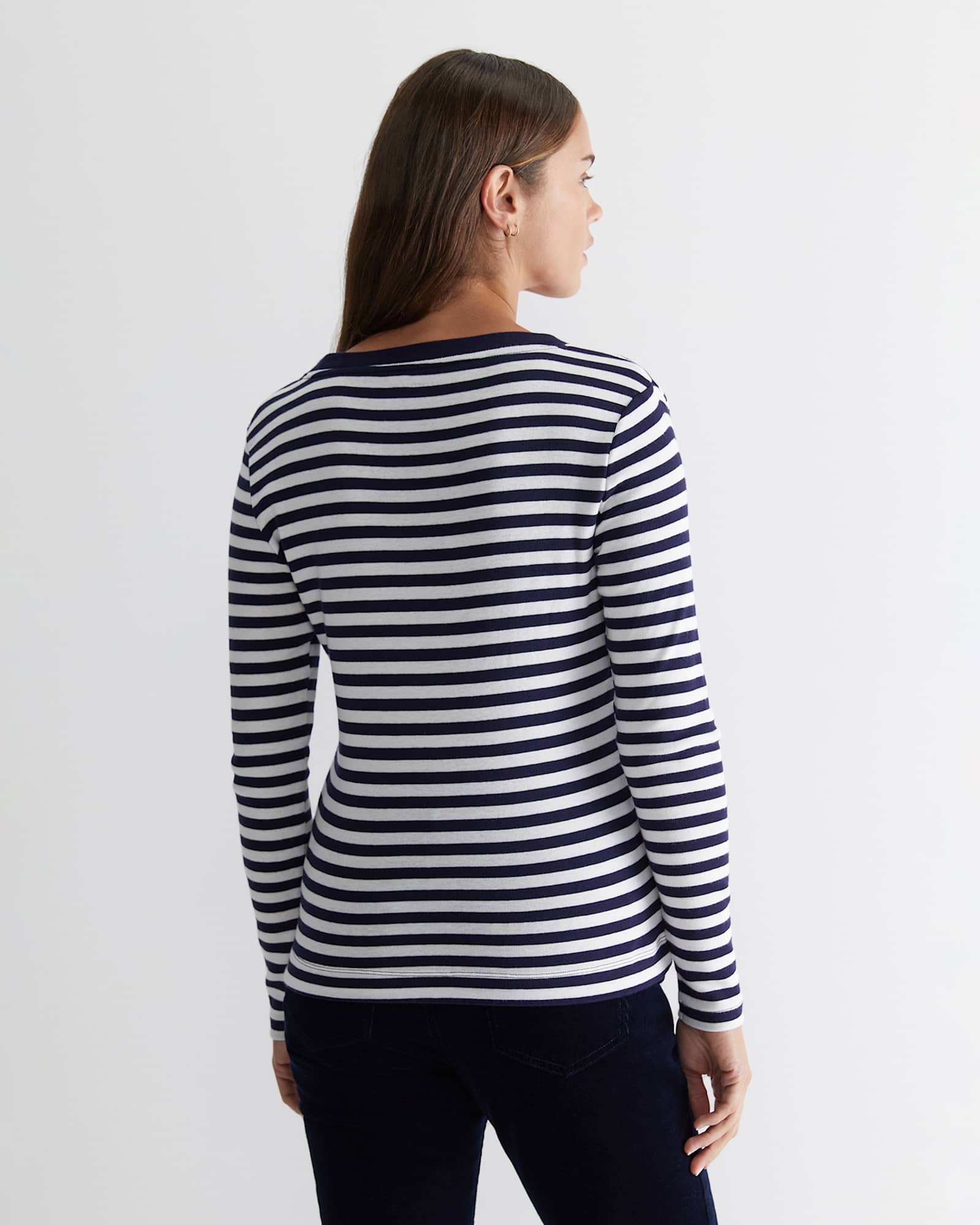 Heidi Long Sleeve Rib Tee in NAVY/WHITE
