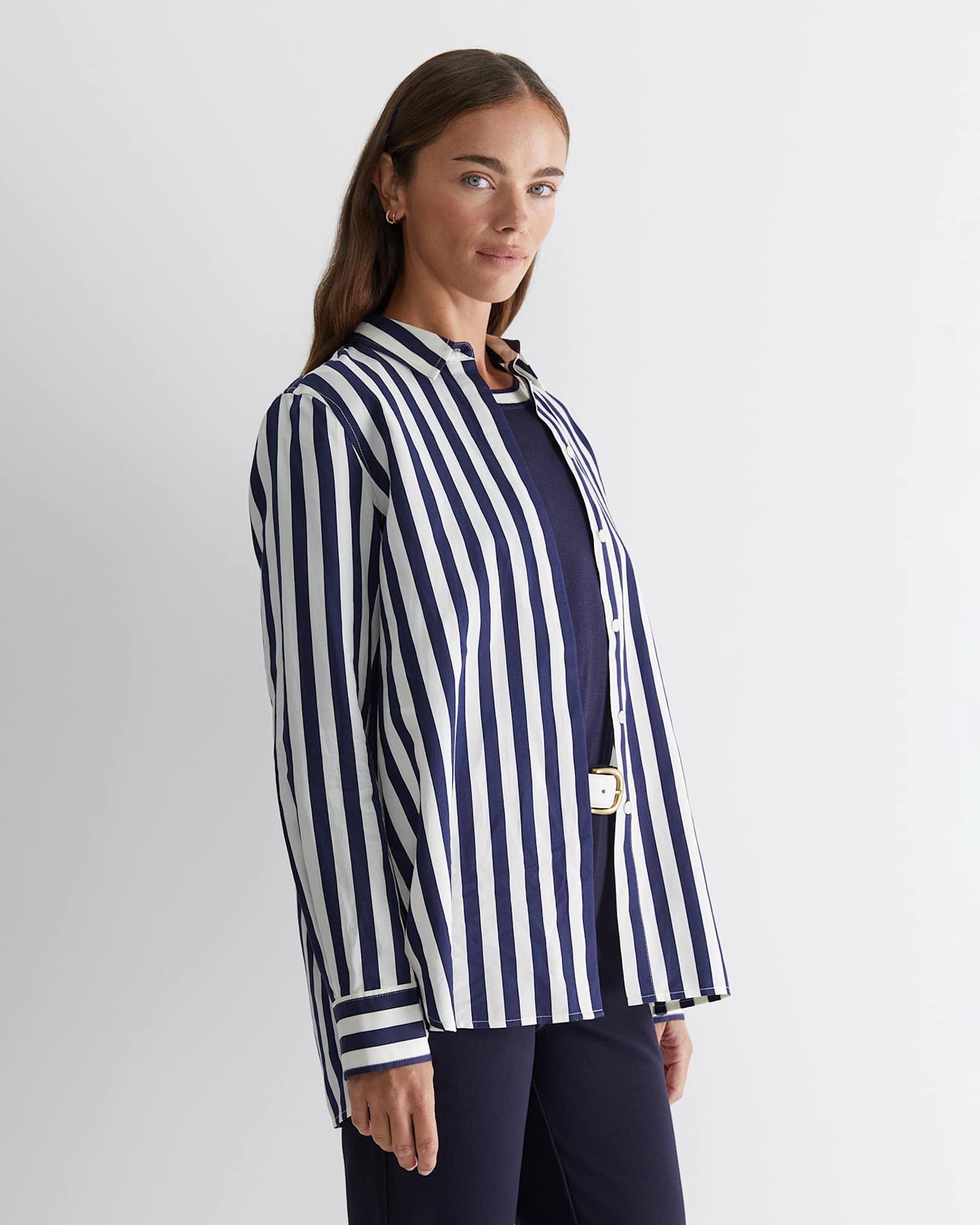 Hayley Stripe Cotton Silk Shirt in NAVY/WHITE