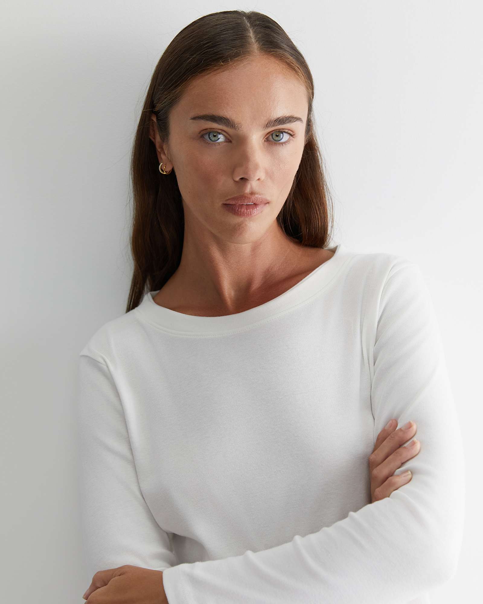 Heidi Long Sleeve Rib Tee in WHITE