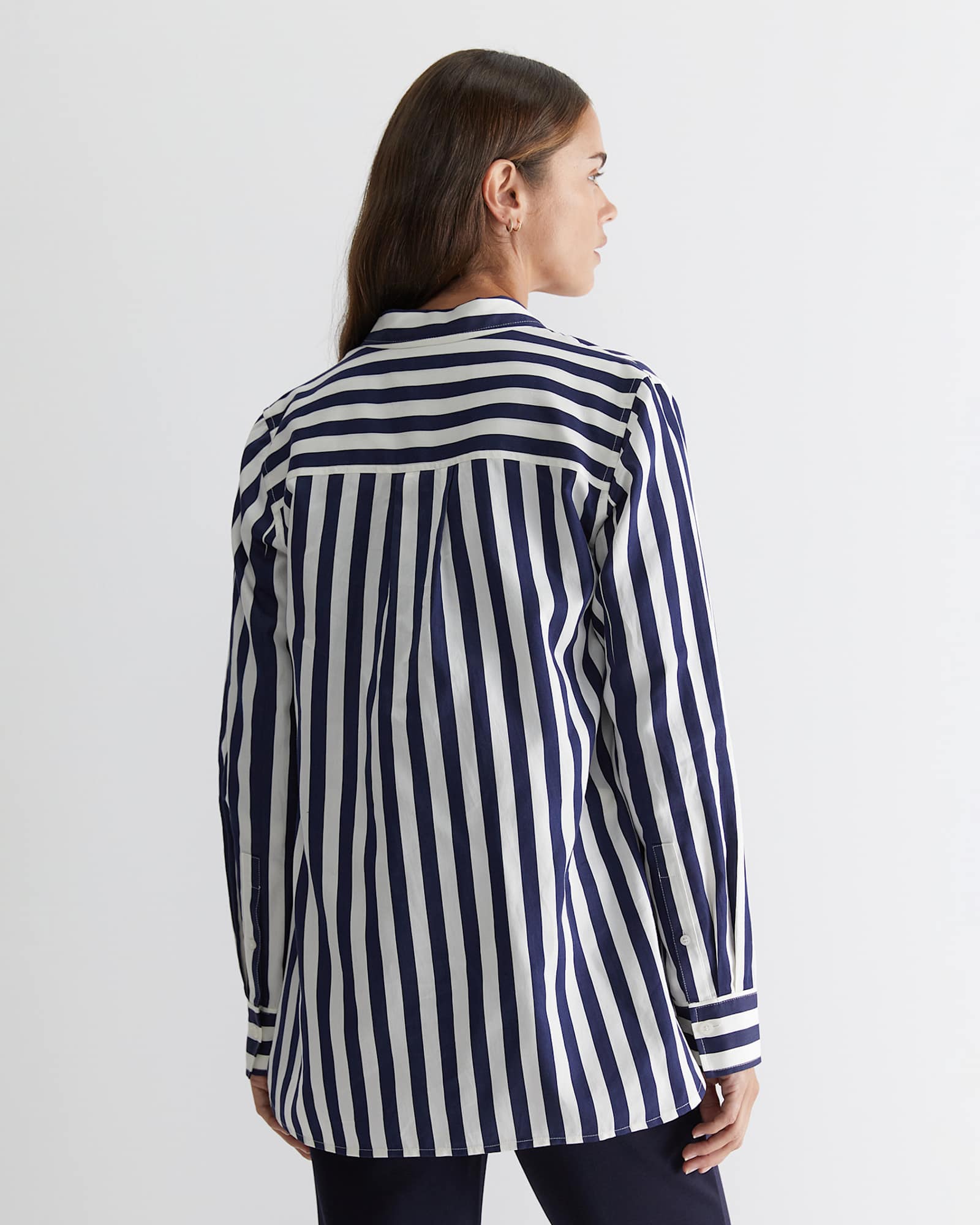 Hayley Stripe Cotton Silk Shirt in NAVY/WHITE
