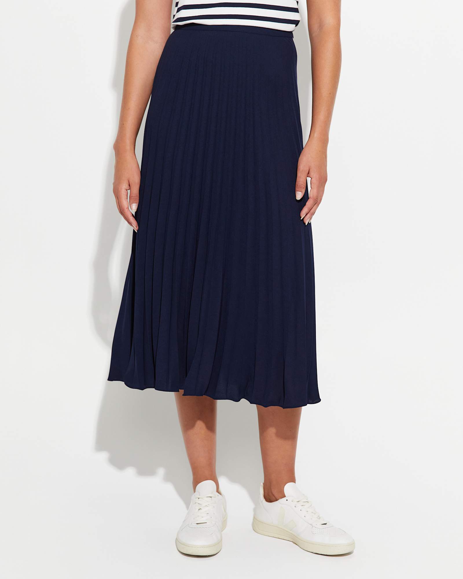 Andrea Pleat Midi Skirt in NAVY