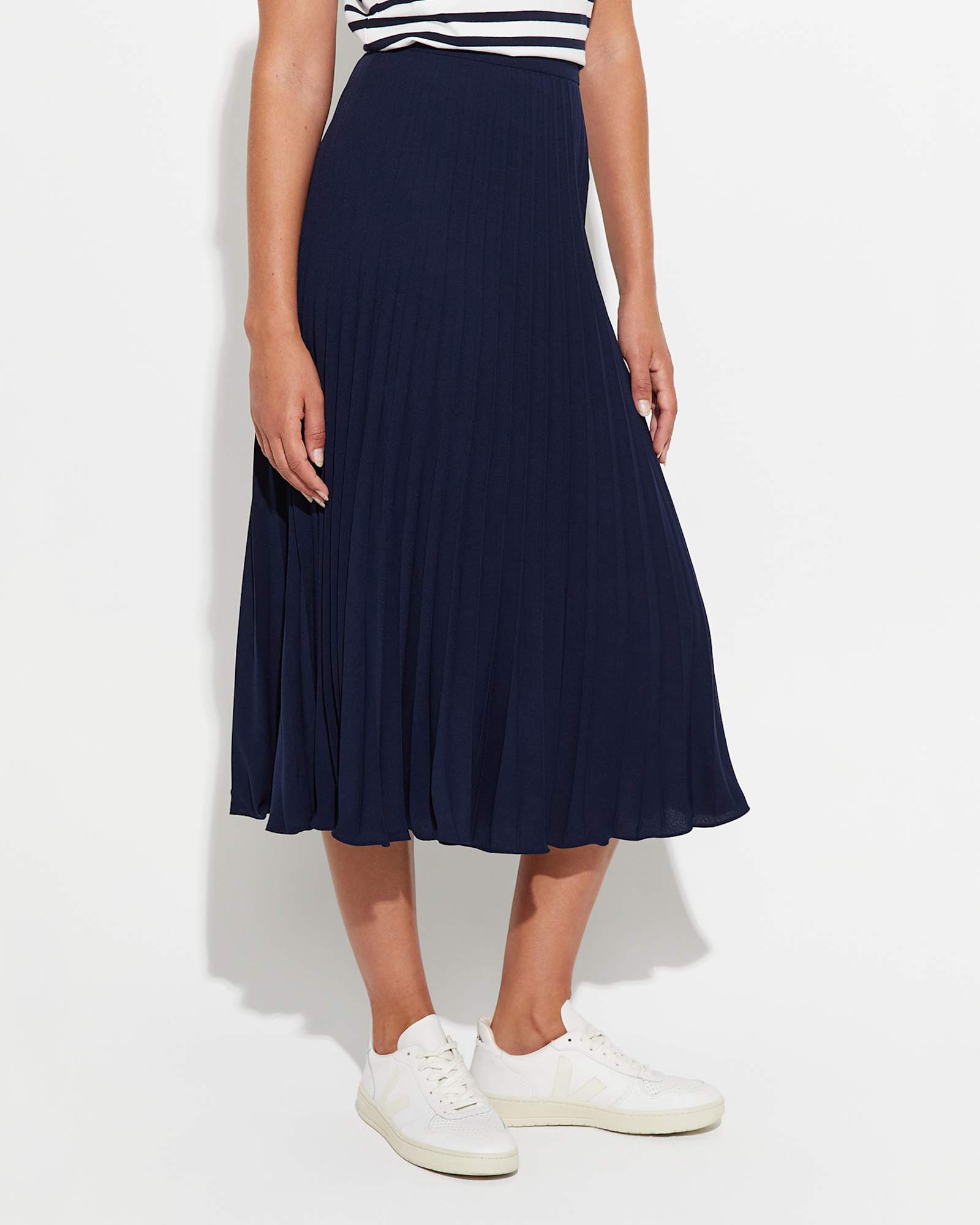 Andrea Pleat Midi Skirt in NAVY