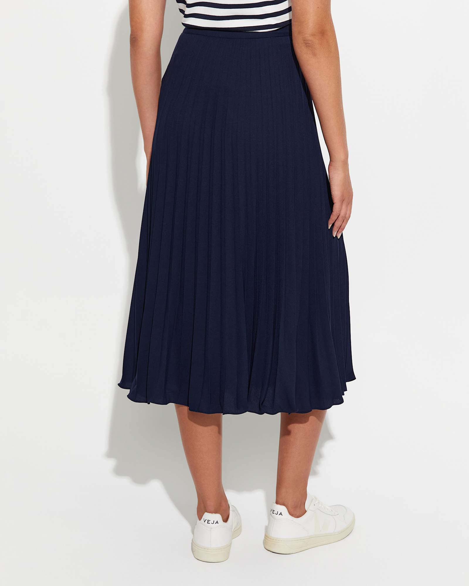 Andrea Pleat Midi Skirt in NAVY