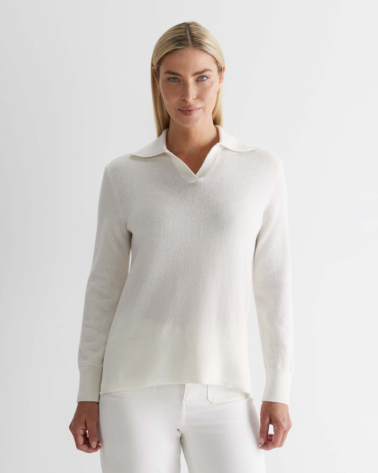 Sunshine Crochet Edge Sweater in WINTER WHITE