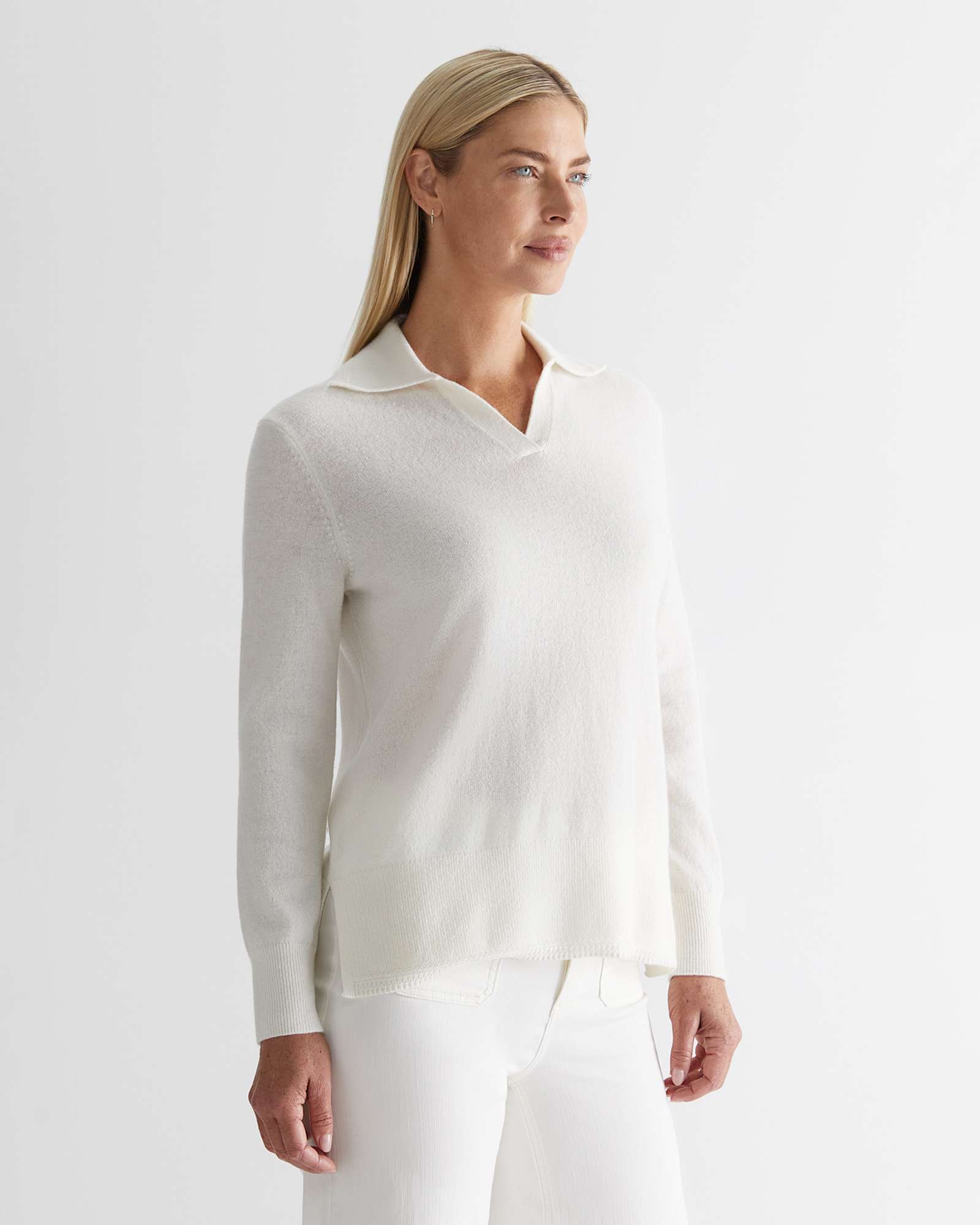 Sunshine Crochet Edge Sweater in WINTER WHITE
