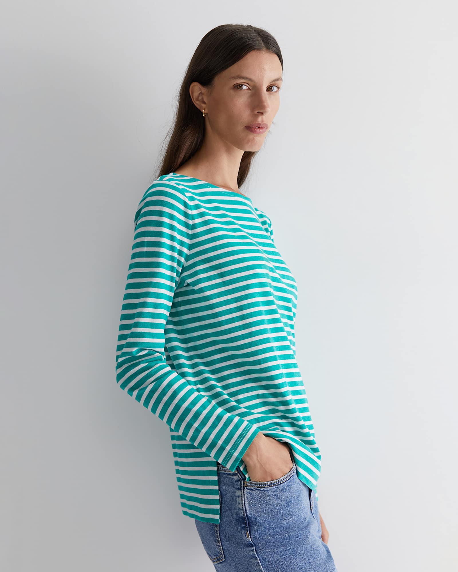 Melange Stripe Tee in GREEN MELANGE