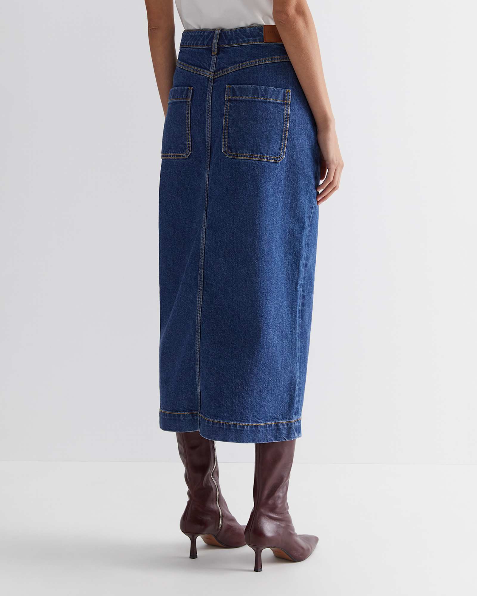 Gabi Denim Midi Skirt in HERITAGE BLUE