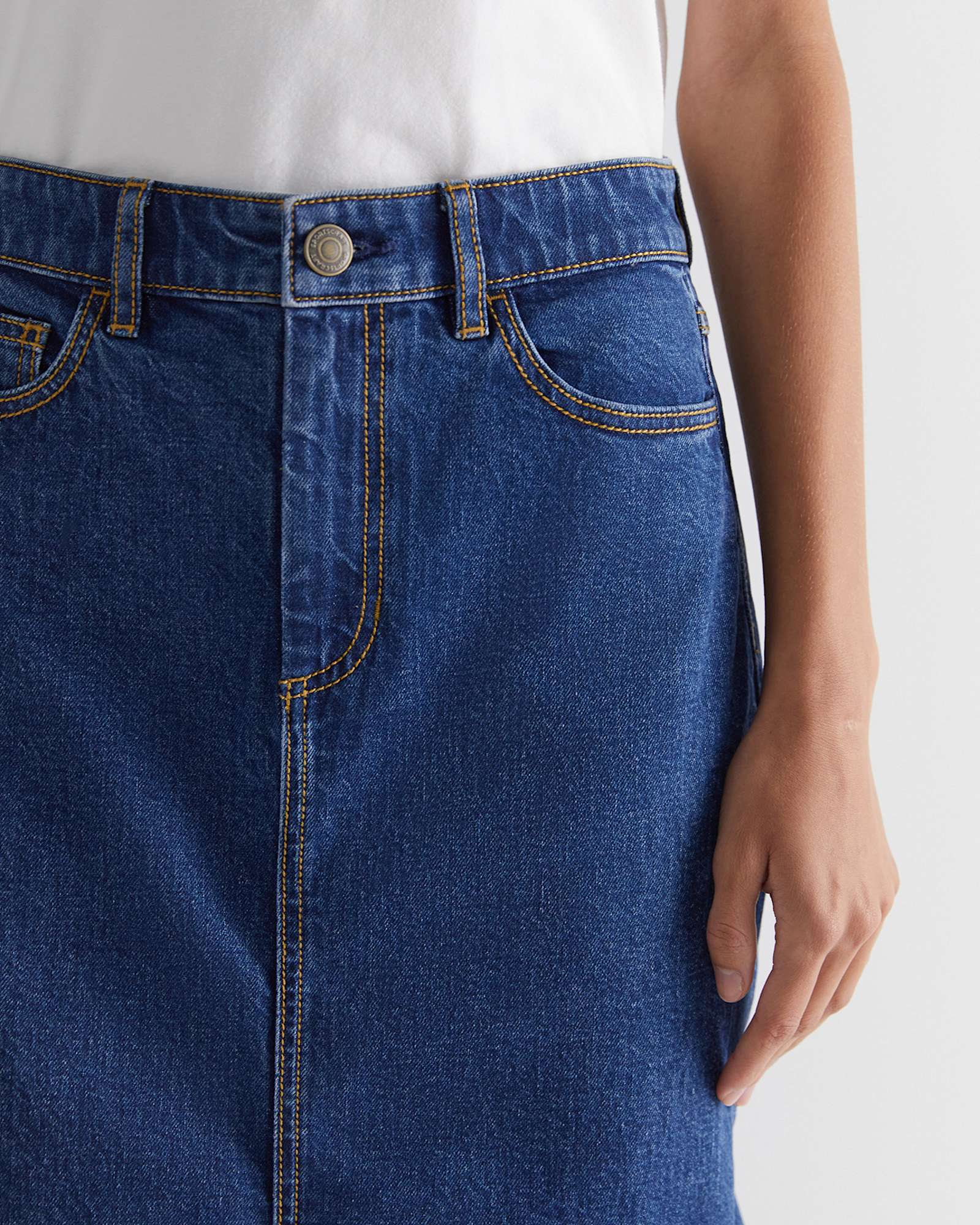 Gabi Denim Midi Skirt in HERITAGE BLUE