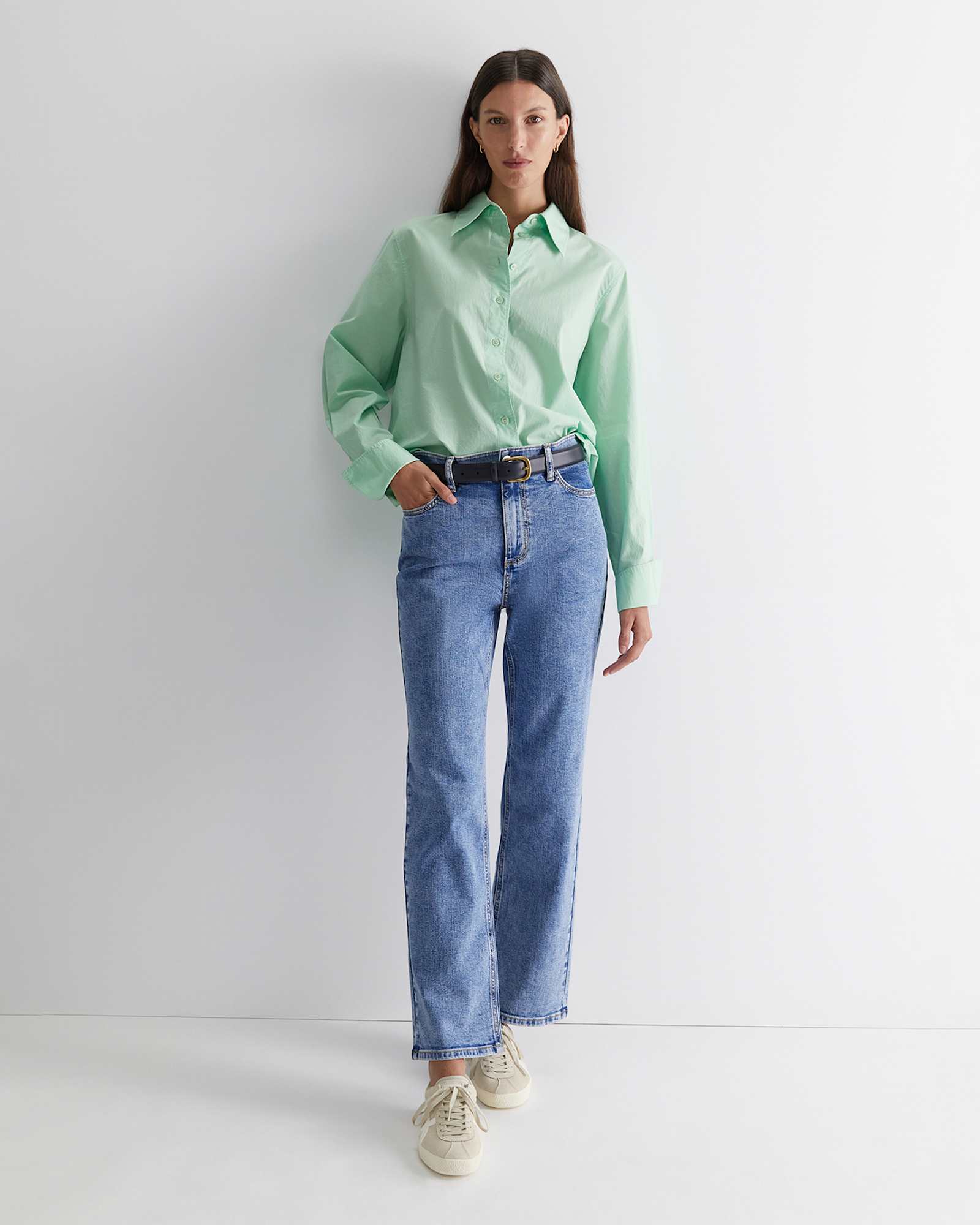 Portia Poplin Cotton Shirt in MINT