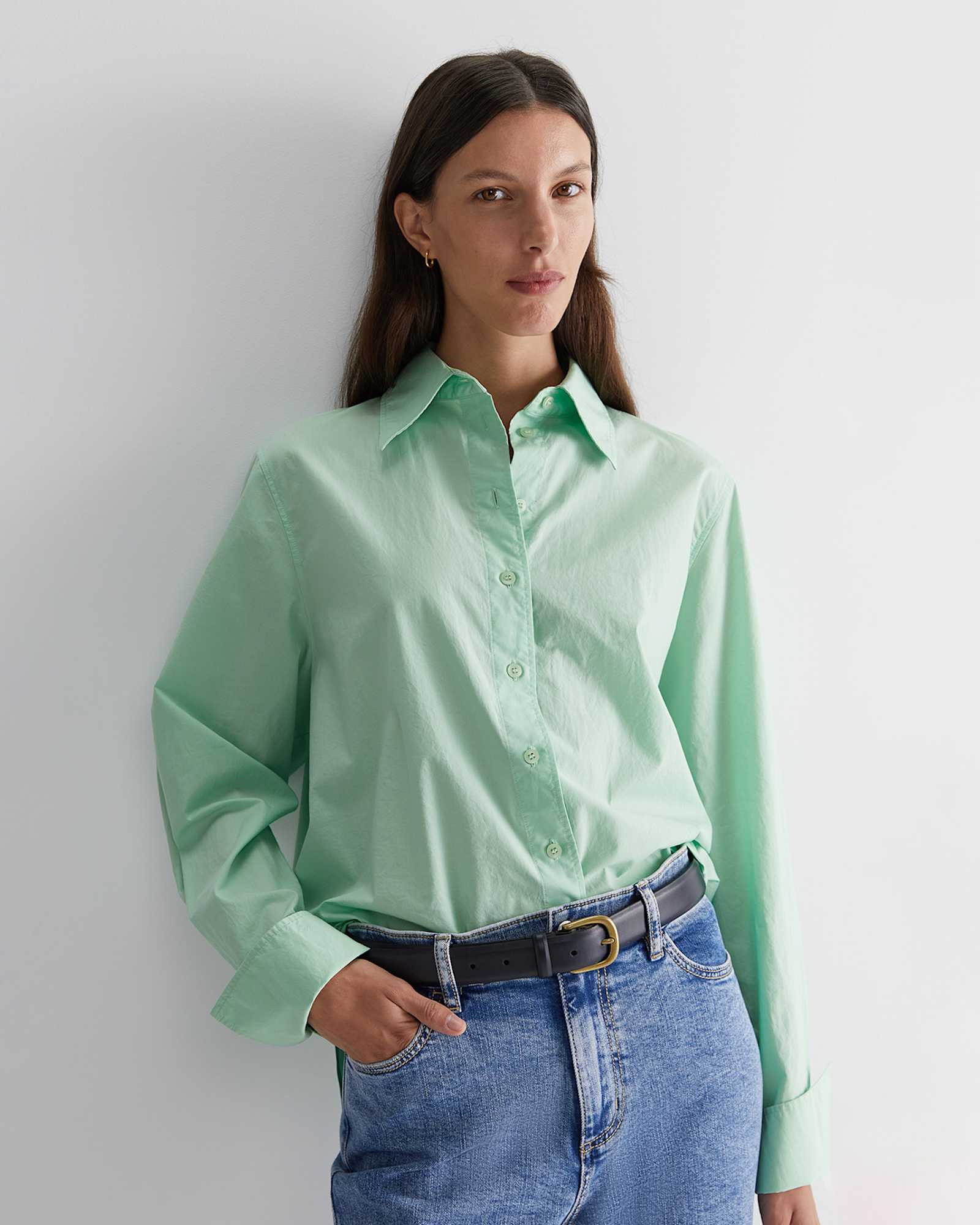 Portia Poplin Cotton Shirt in MINT