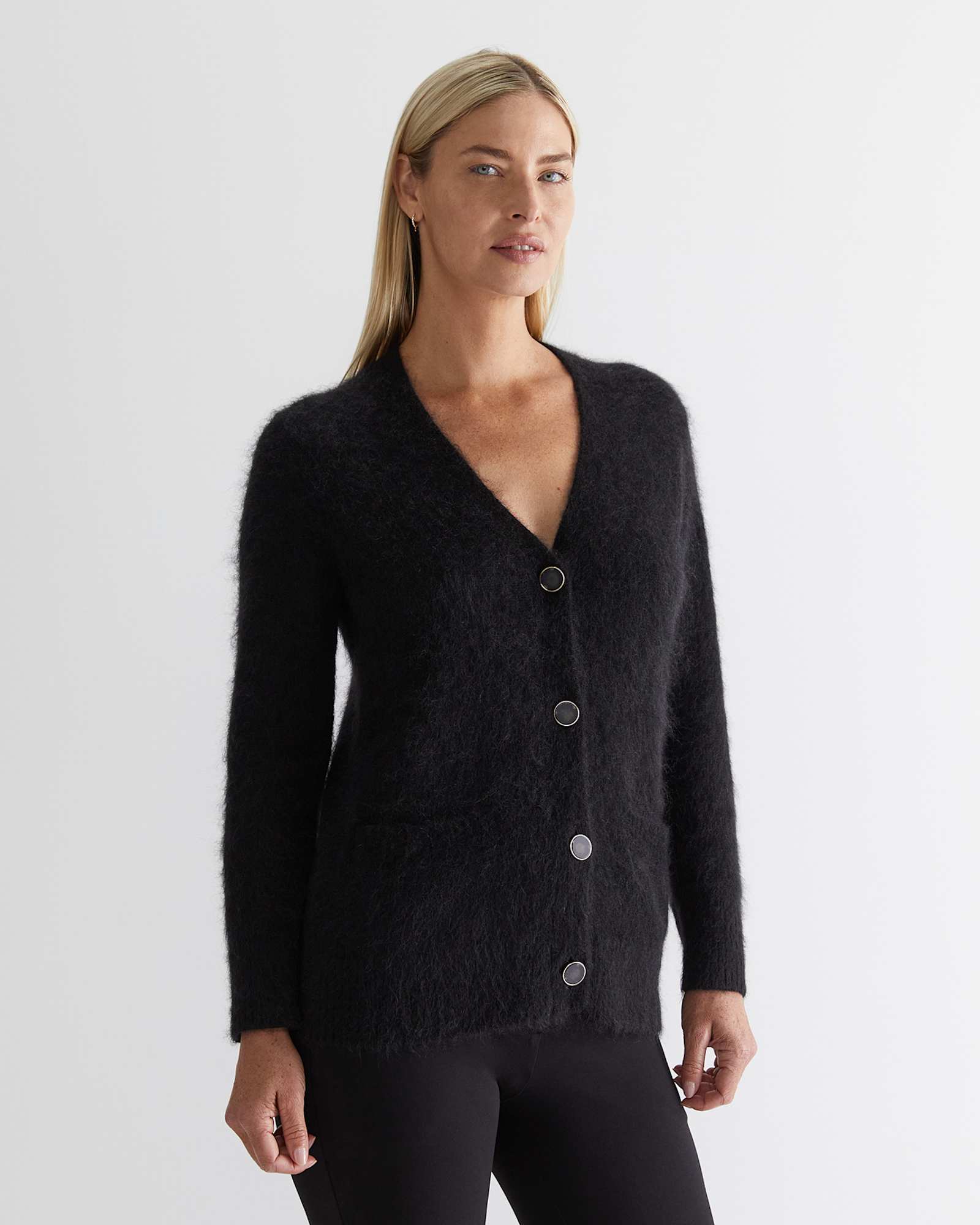 Tatiana Mohair Long Cardigan in BLACK