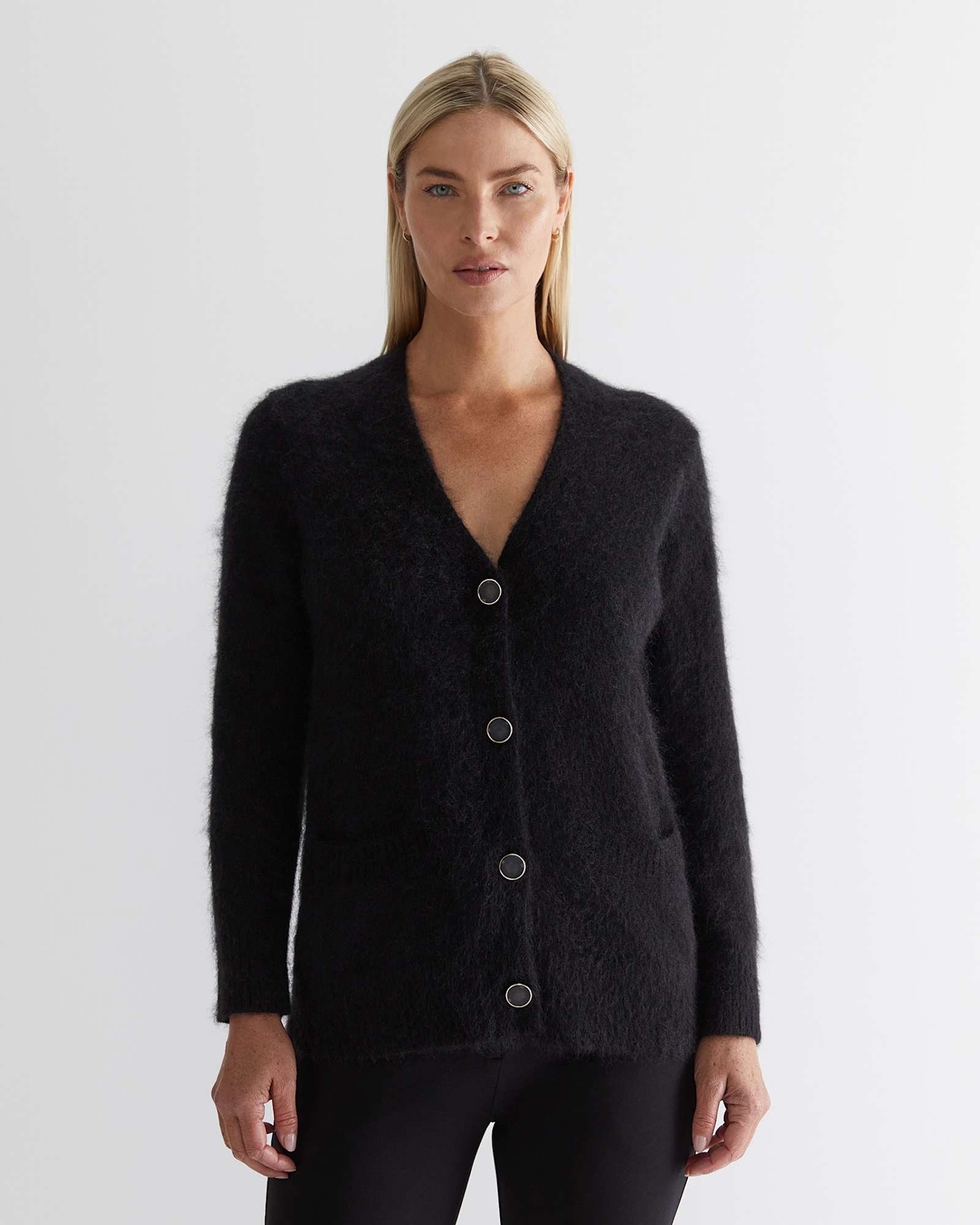 Tatiana Mohair Long Cardigan in BLACK