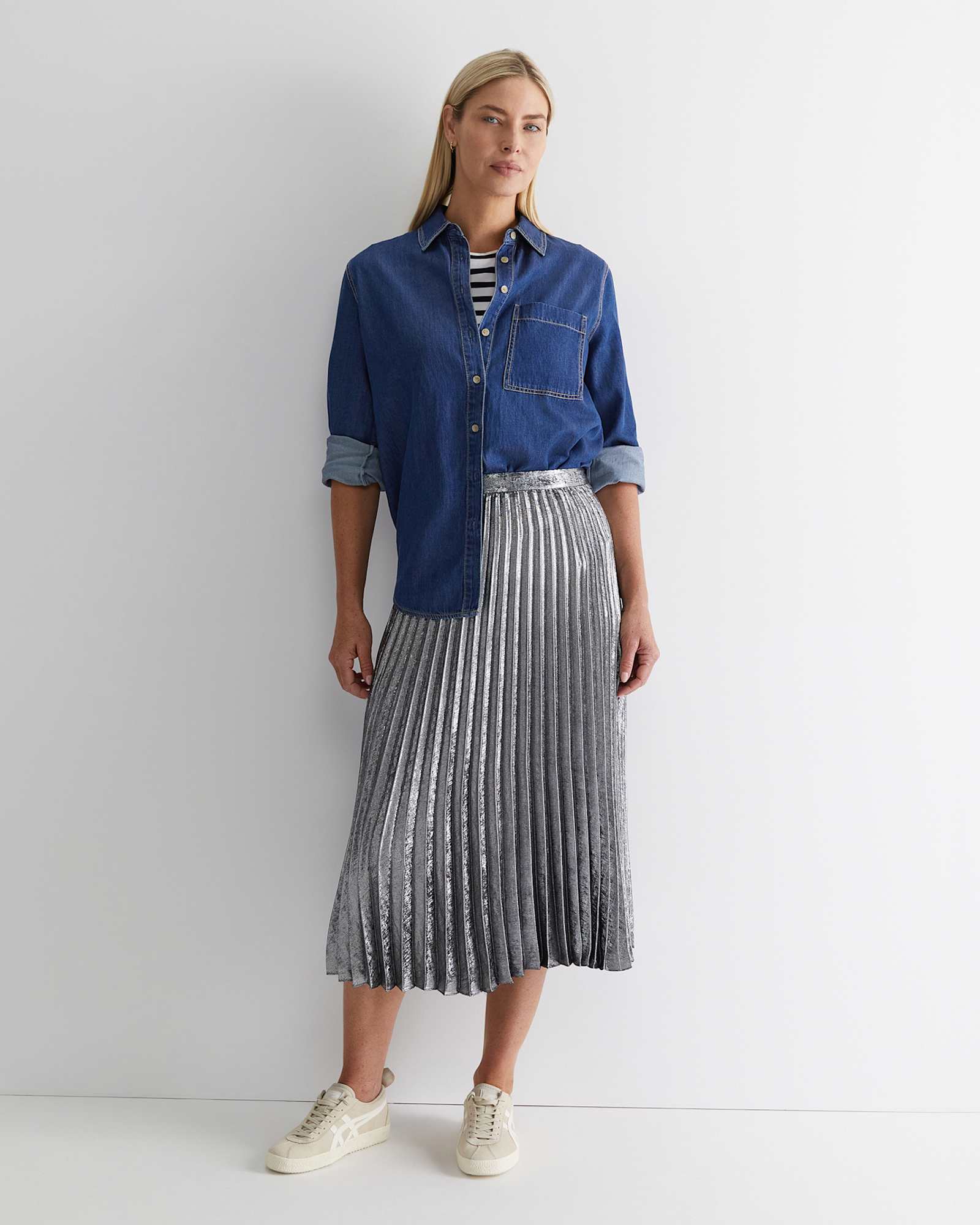 Emily Pleat Skirt in SILVER