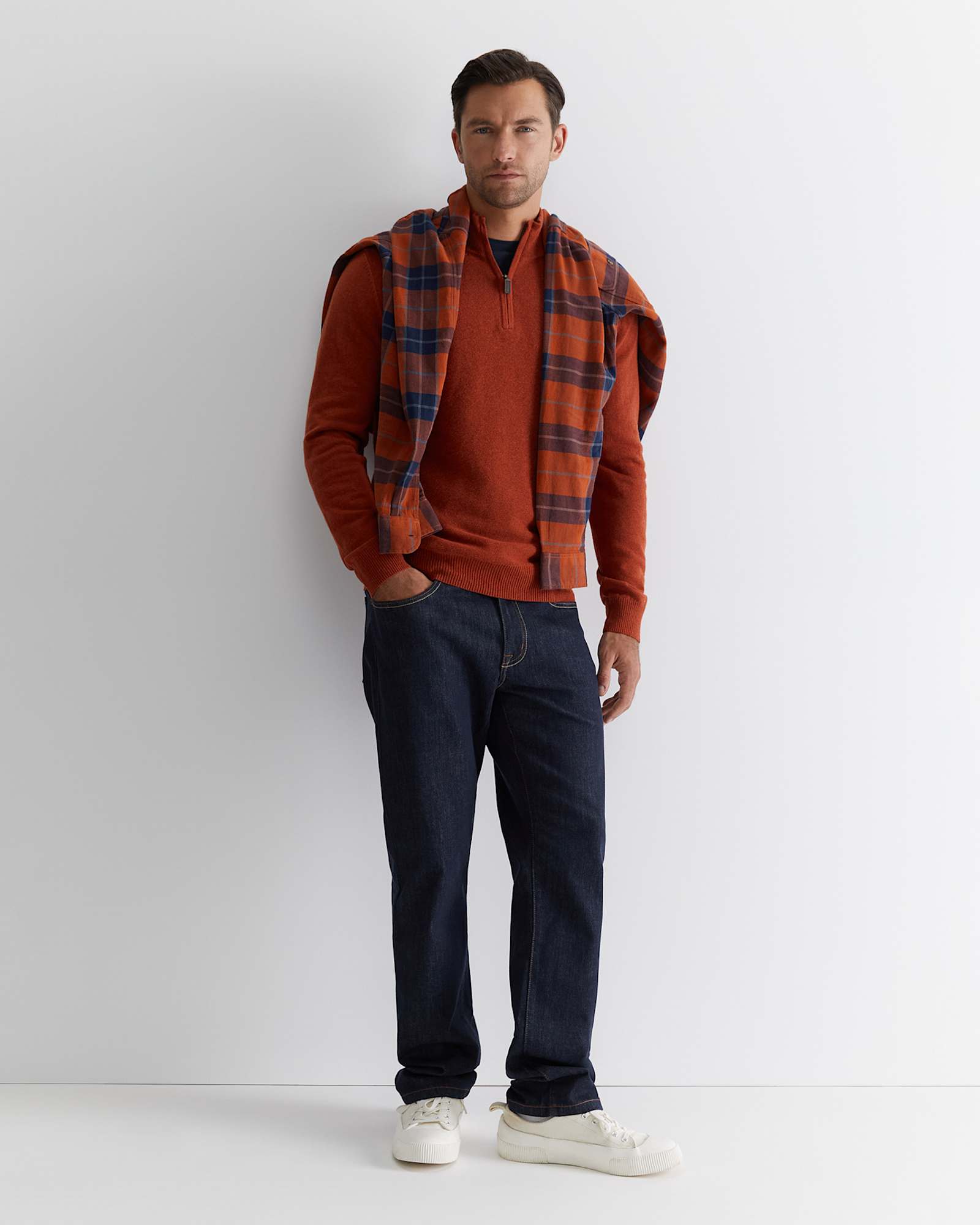 Harrison Wool Blend Quarter Zip in BURNT ORANGE