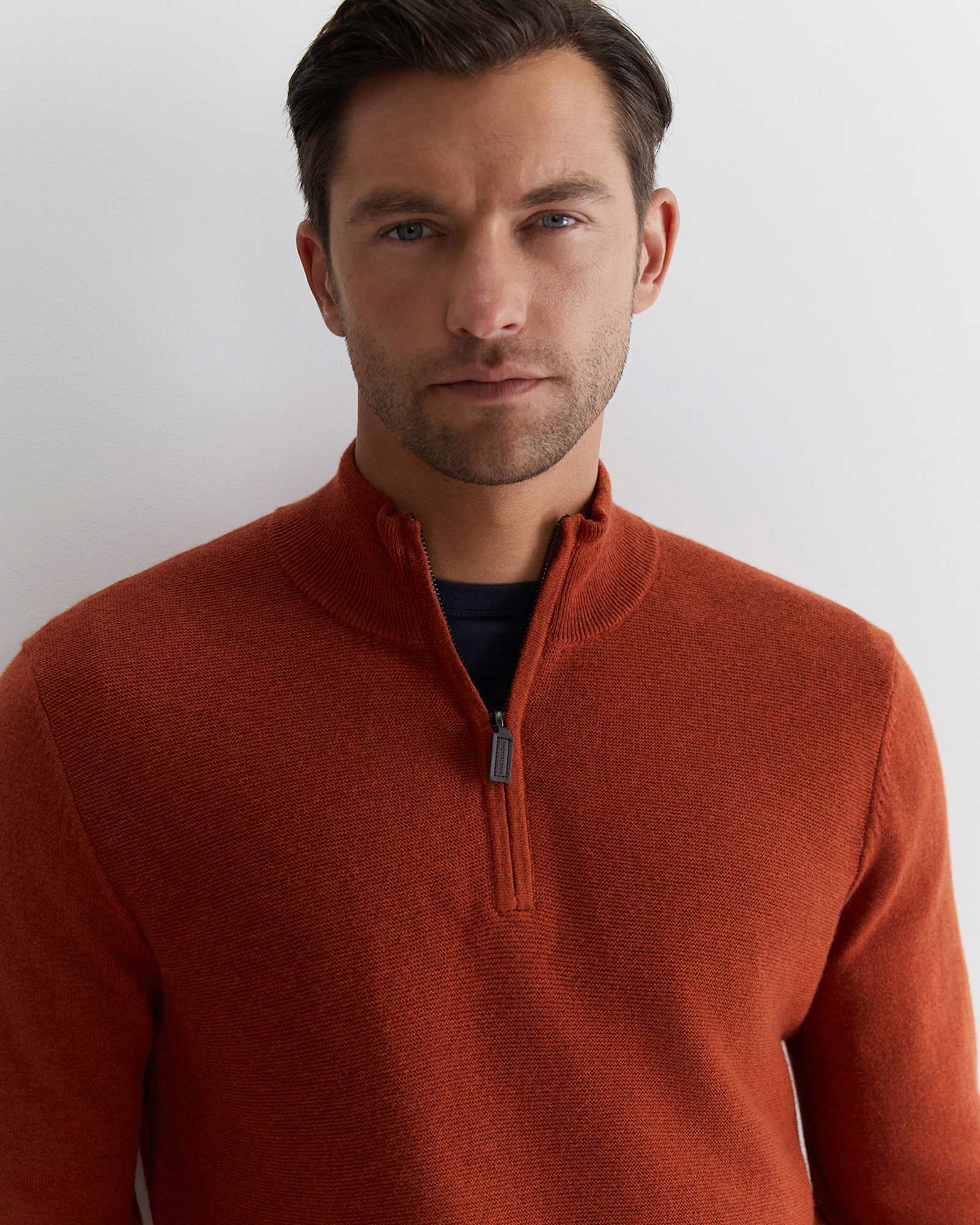 Harrison Wool Blend Quarter Zip in BURNT ORANGE