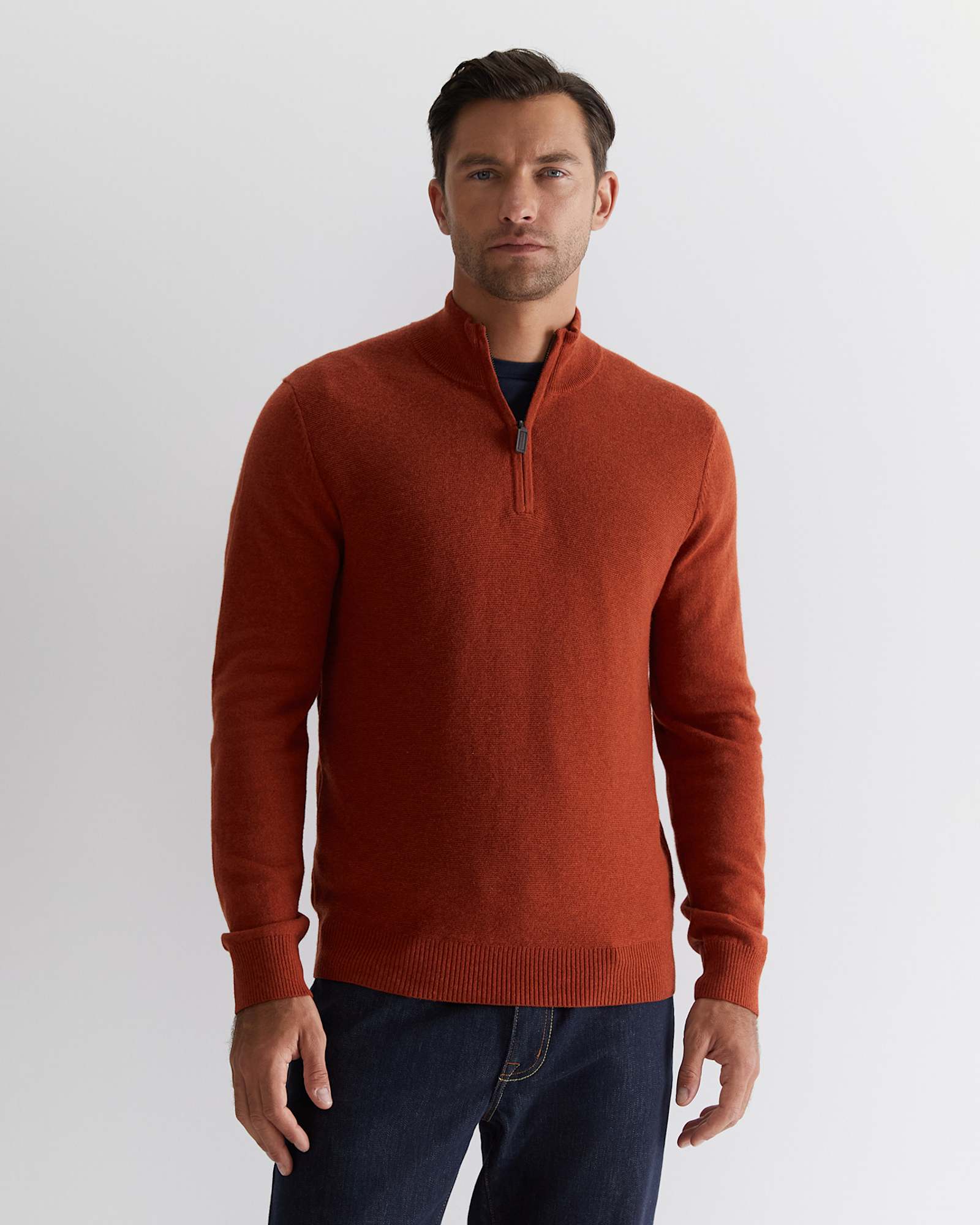 Harrison Wool Blend Quarter Zip in BURNT ORANGE