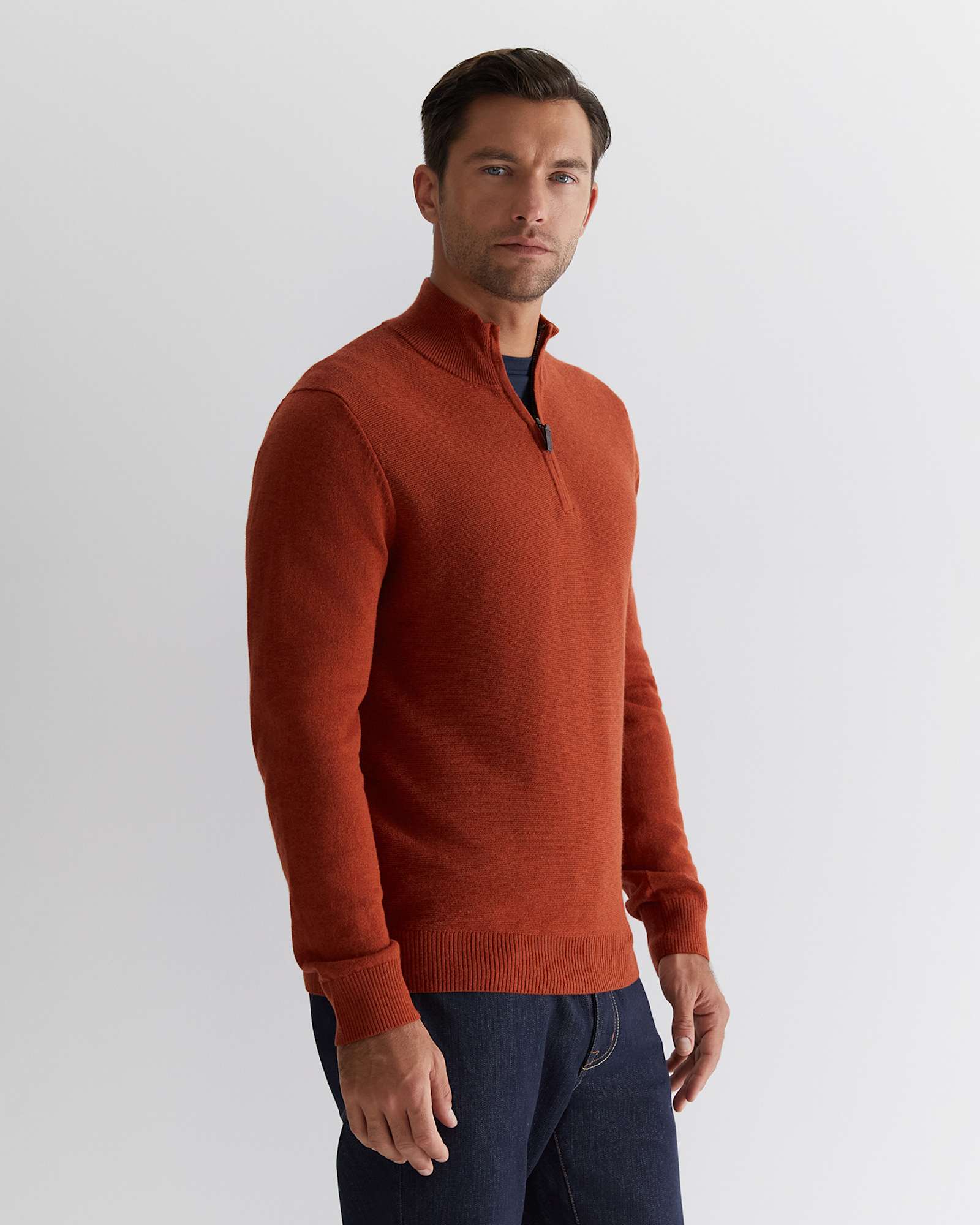 Harrison Wool Blend Quarter Zip in BURNT ORANGE
