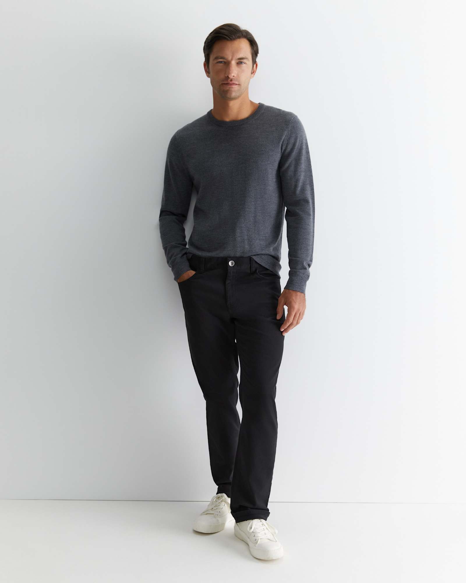 Merino Crew Neck Knit in CHARCOAL MELANGE