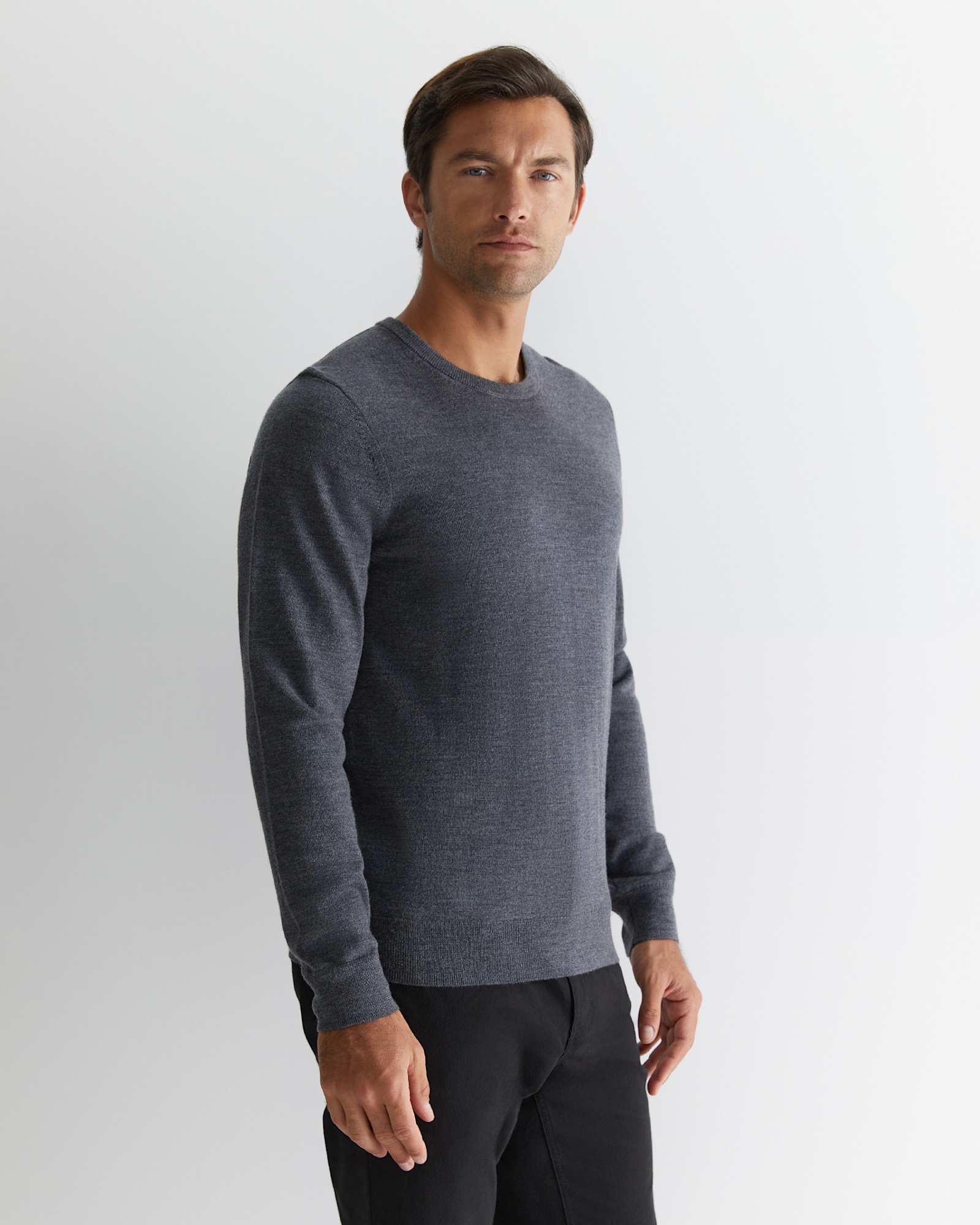 Merino Crew Neck Knit in CHARCOAL MELANGE