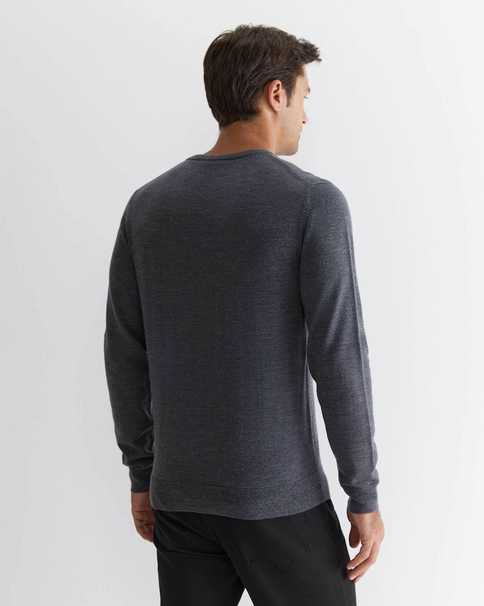 Merino Crew Neck Knit in CHARCOAL MELANGE