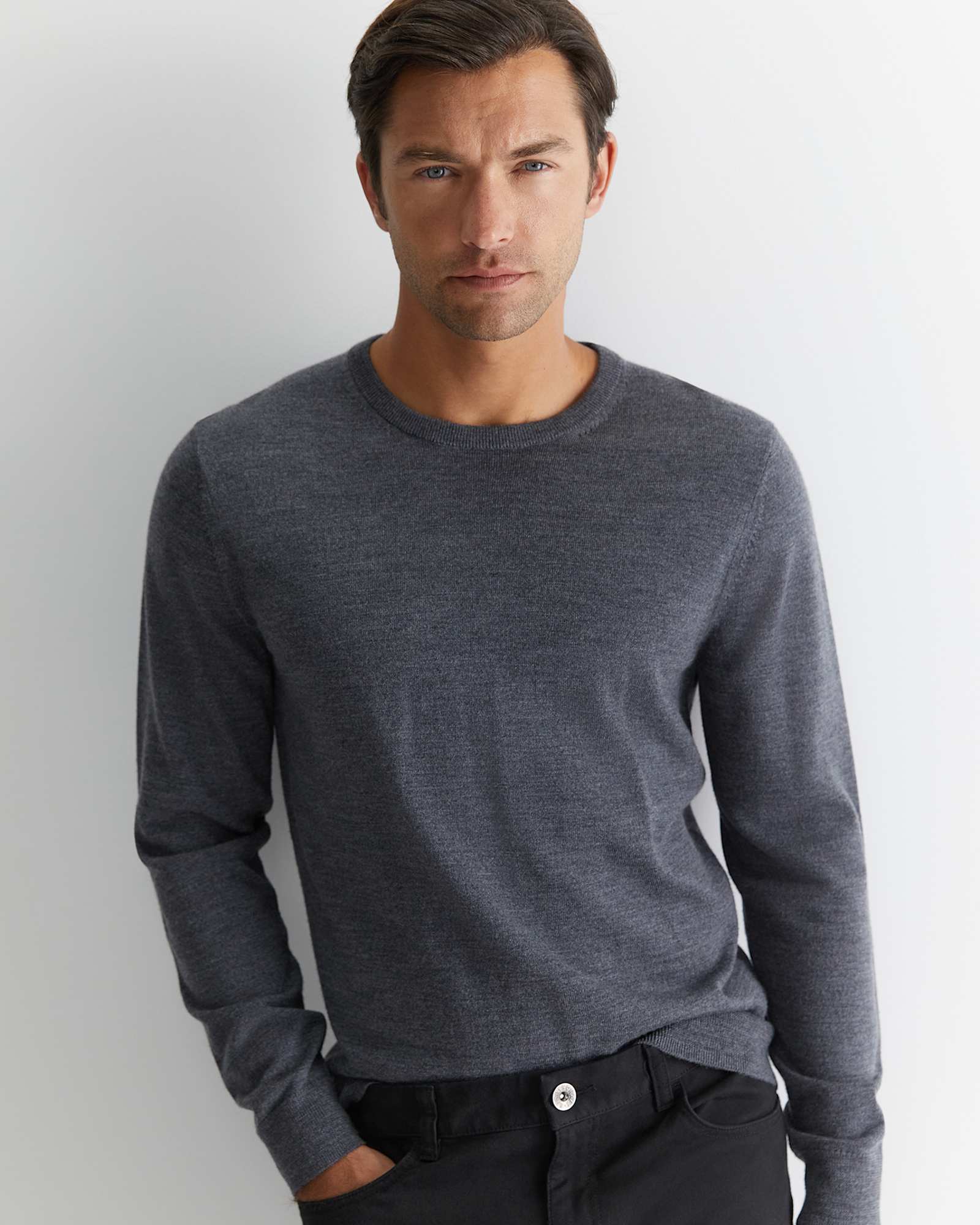 Merino Crew Neck Knit in CHARCOAL MELANGE