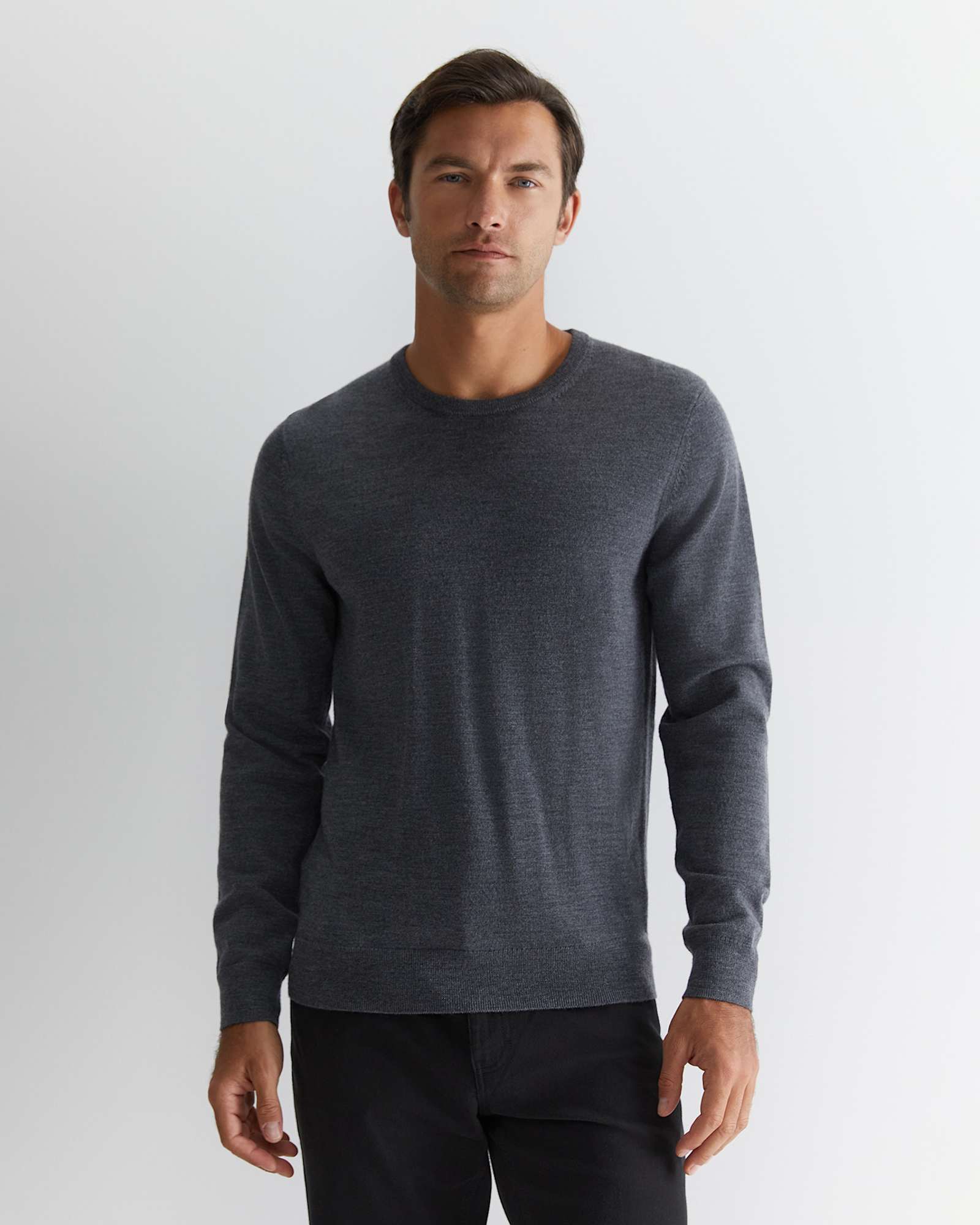 Merino Crew Neck Knit in CHARCOAL MELANGE