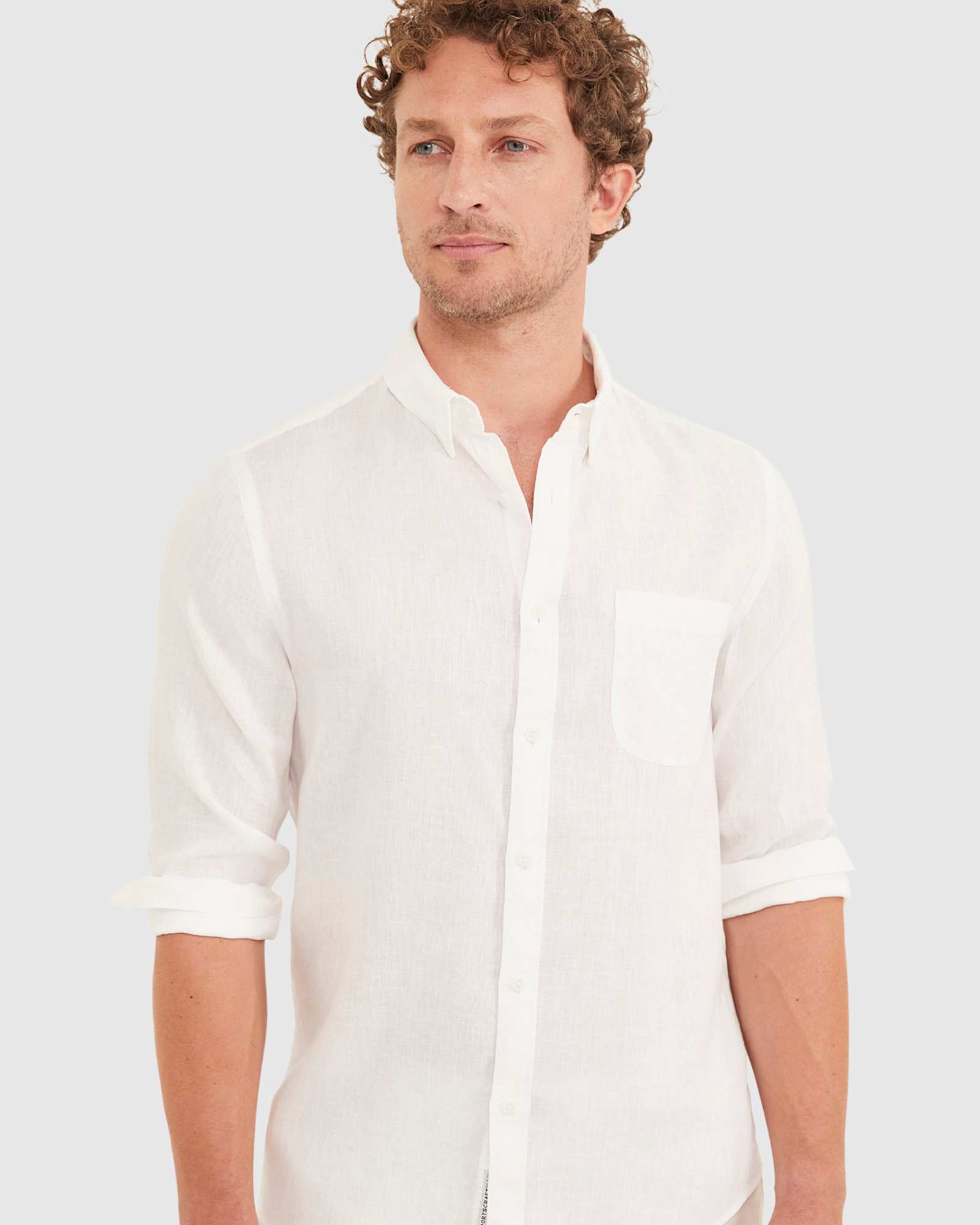 Linen Long Sleeve Shirt in WHITE