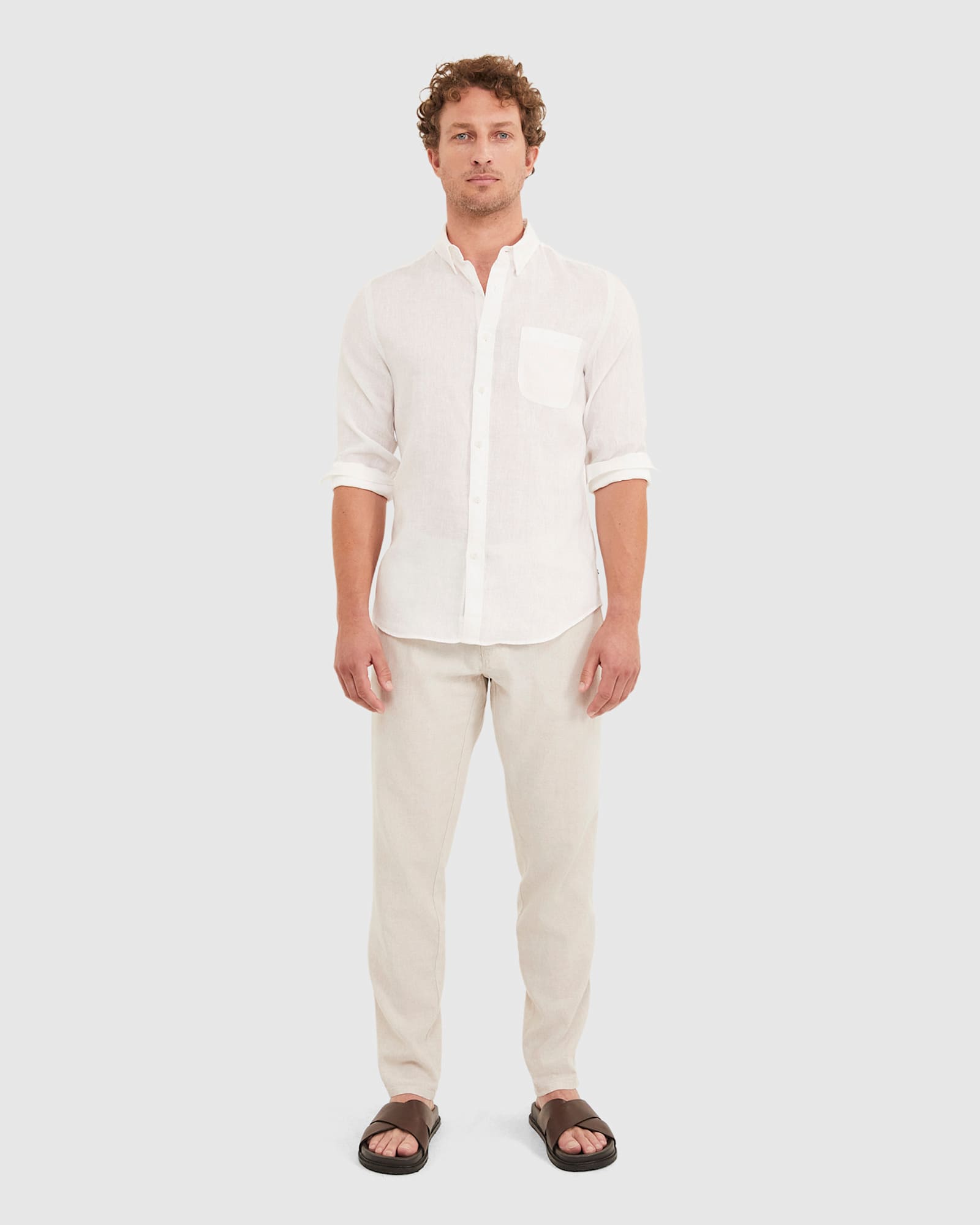 Linen Long Sleeve Shirt in WHITE
