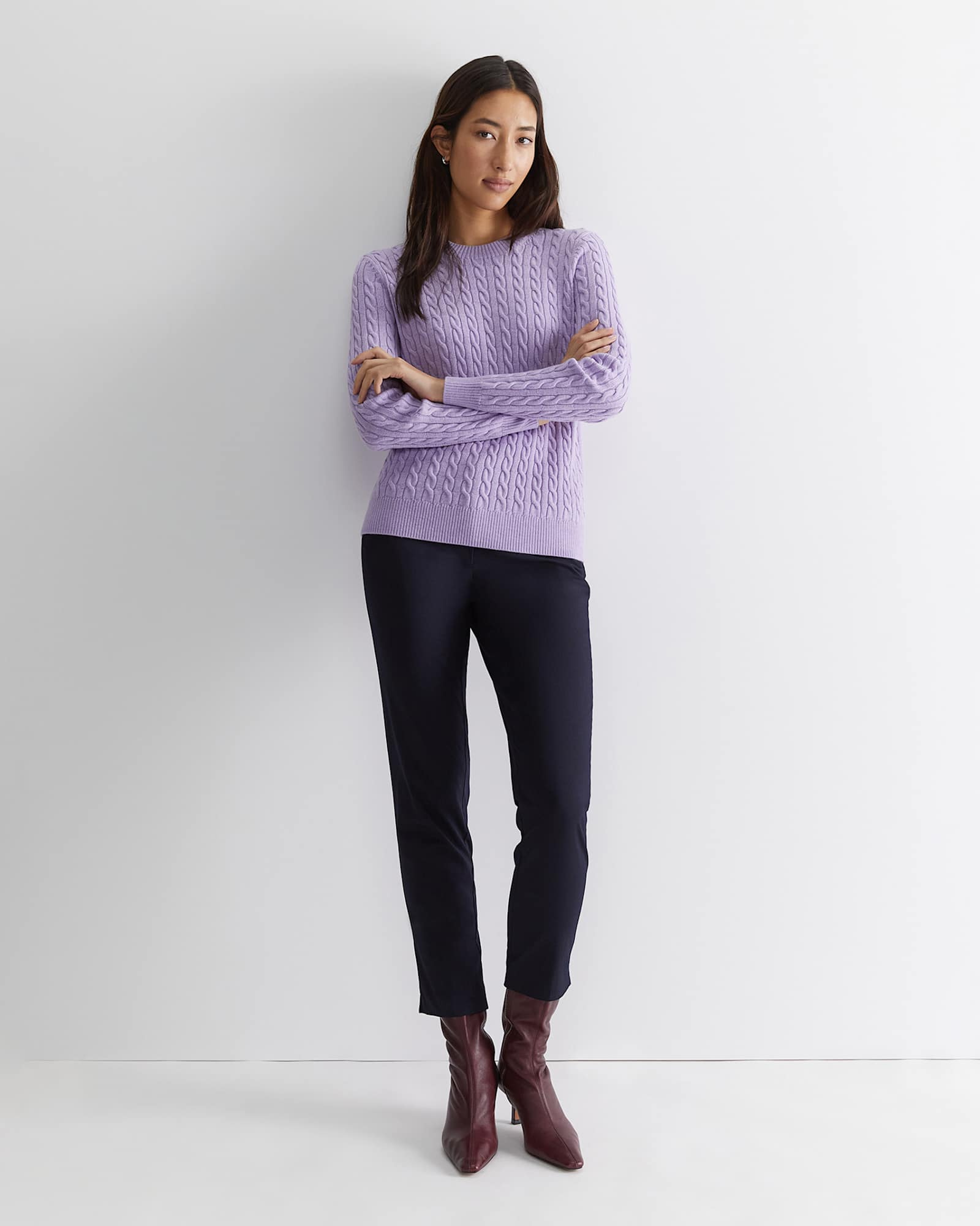 Merino Wool Baby Cable Sweater in LAVENDER