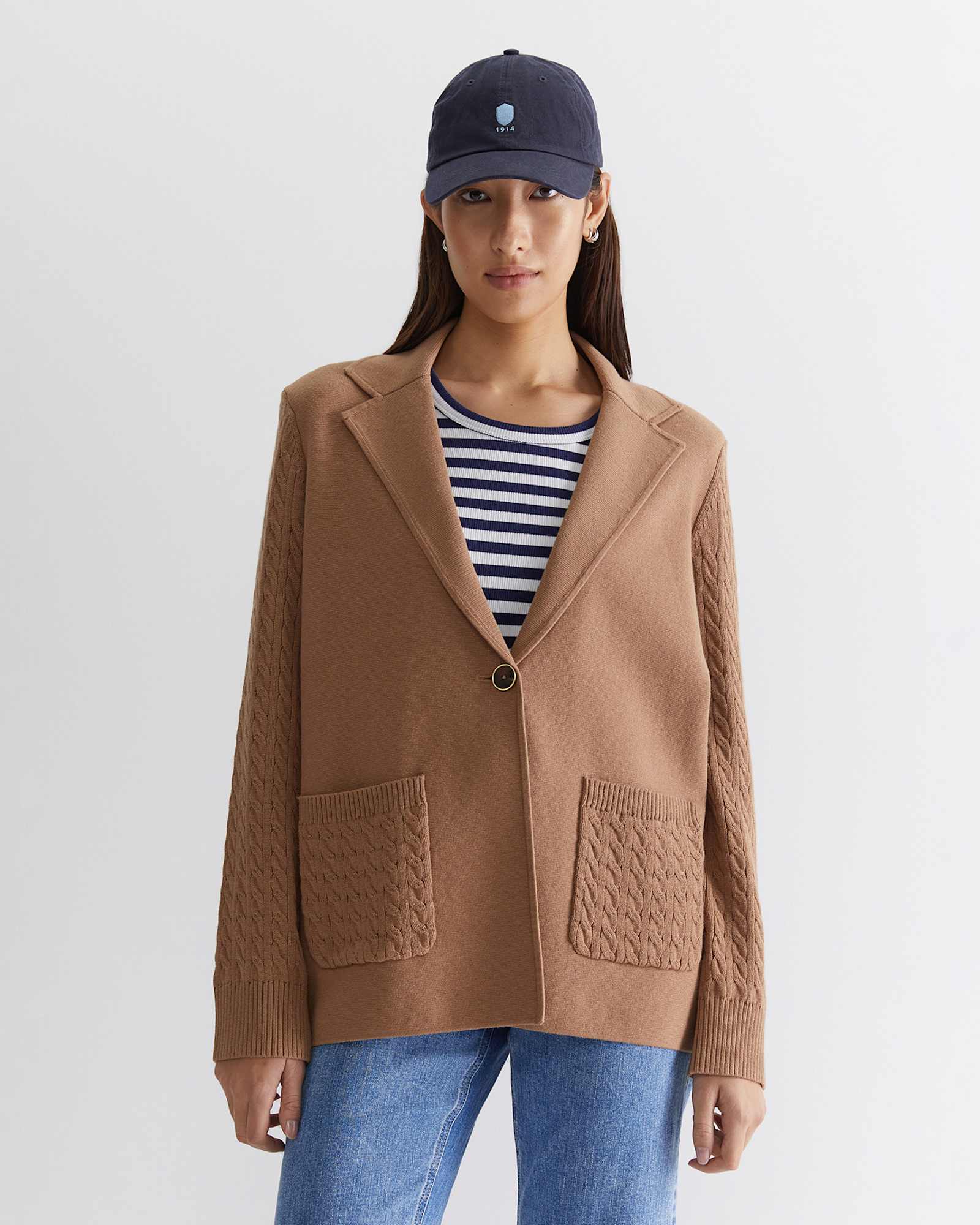 Cotton Cashmere Cable Coatigan in CAMEL MELANGE