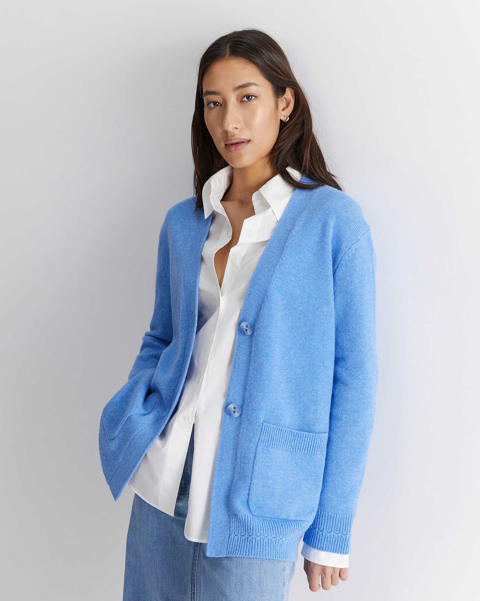 Sunshine Relaxed Long Cardigan in BLUE MELANGE