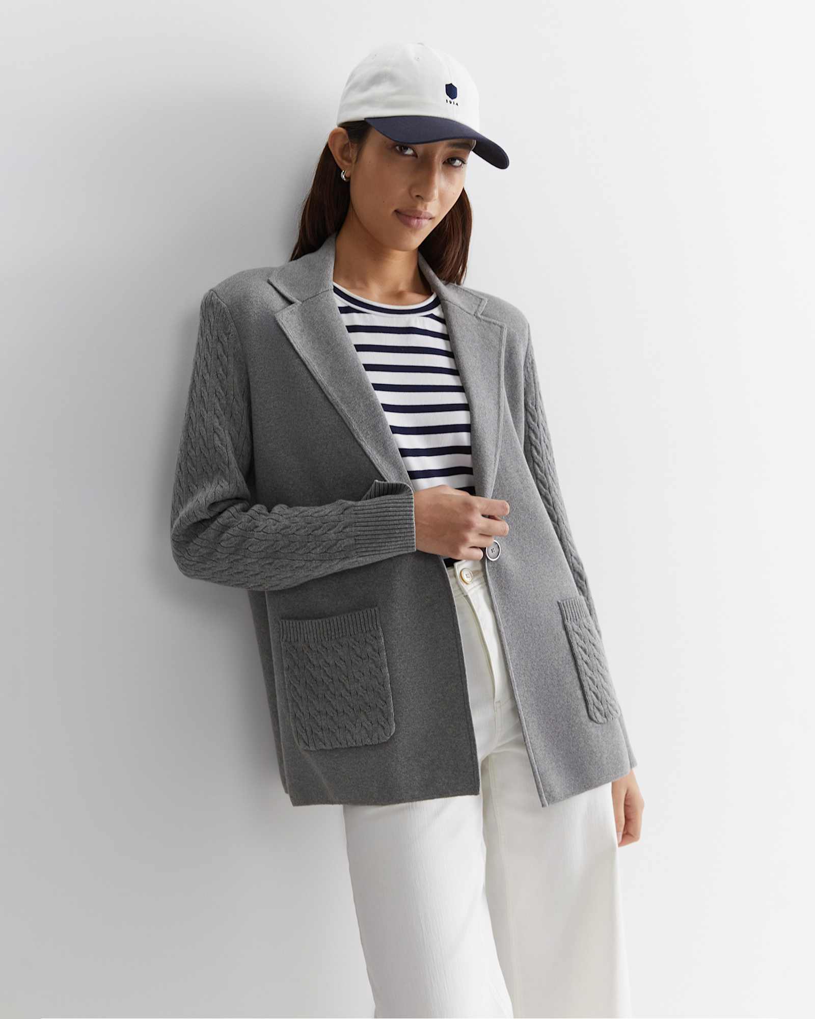 Cotton Cashmere Cable Coatigan in DARK GREY