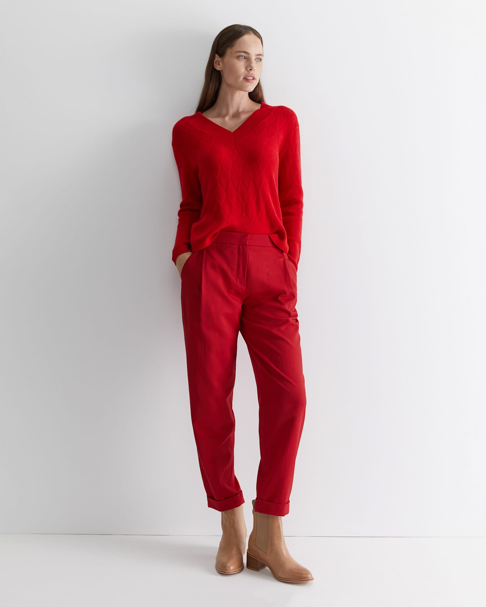 Cass Diamond Cable Sweater in RED
