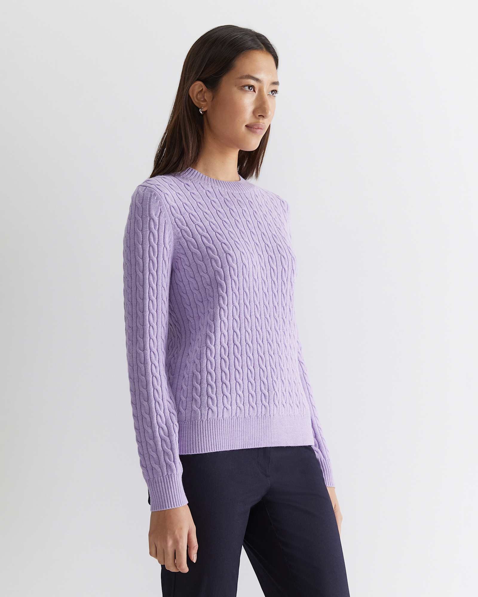 Merino Wool Baby Cable Sweater in LAVENDER