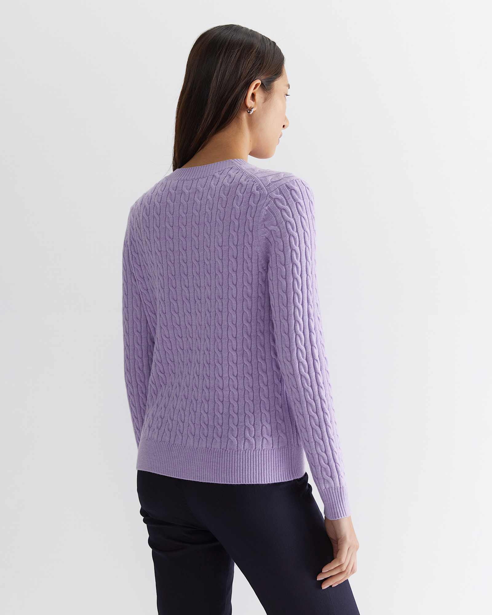 Merino Wool Baby Cable Sweater in LAVENDER