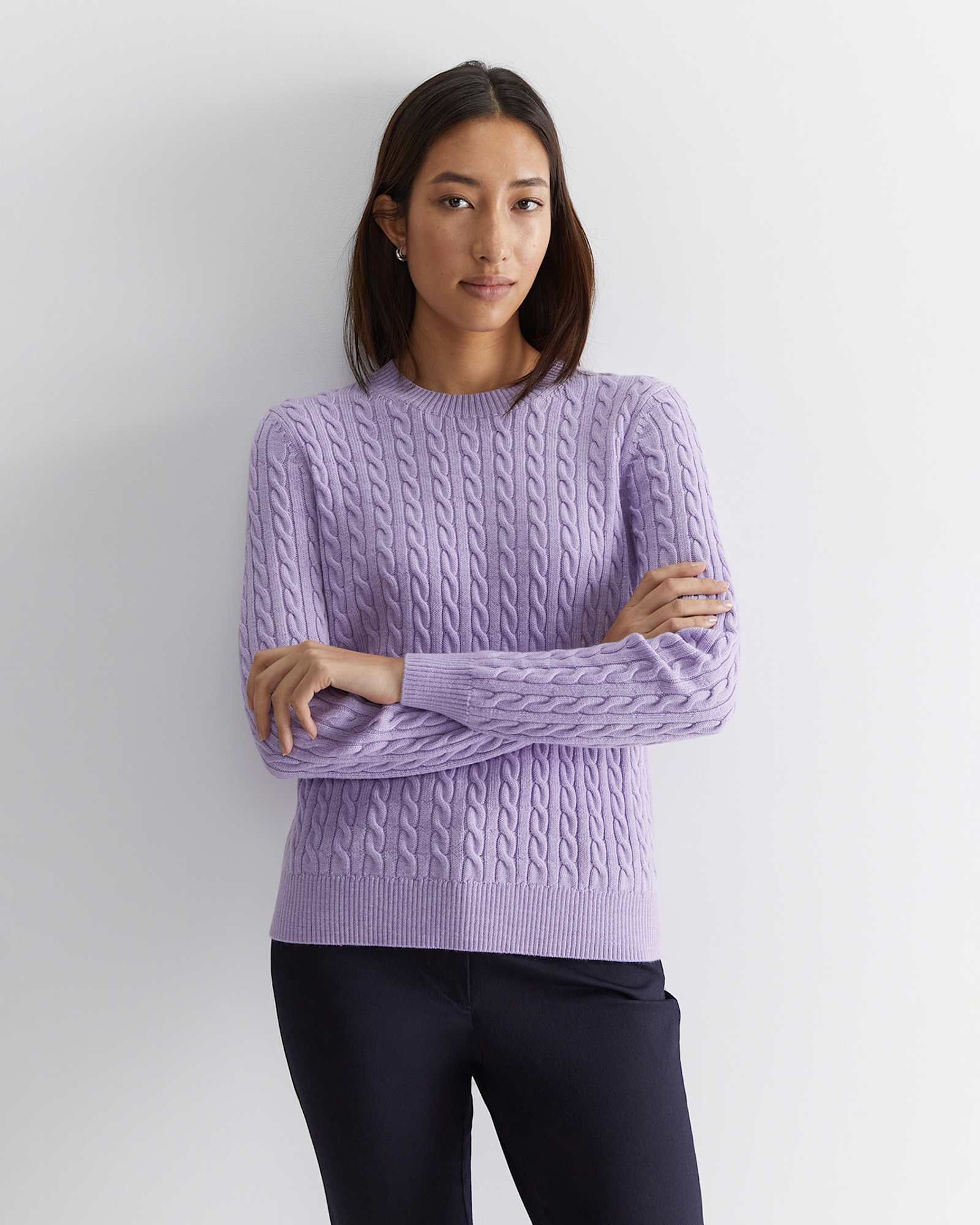 Merino Wool Baby Cable Sweater in LAVENDER