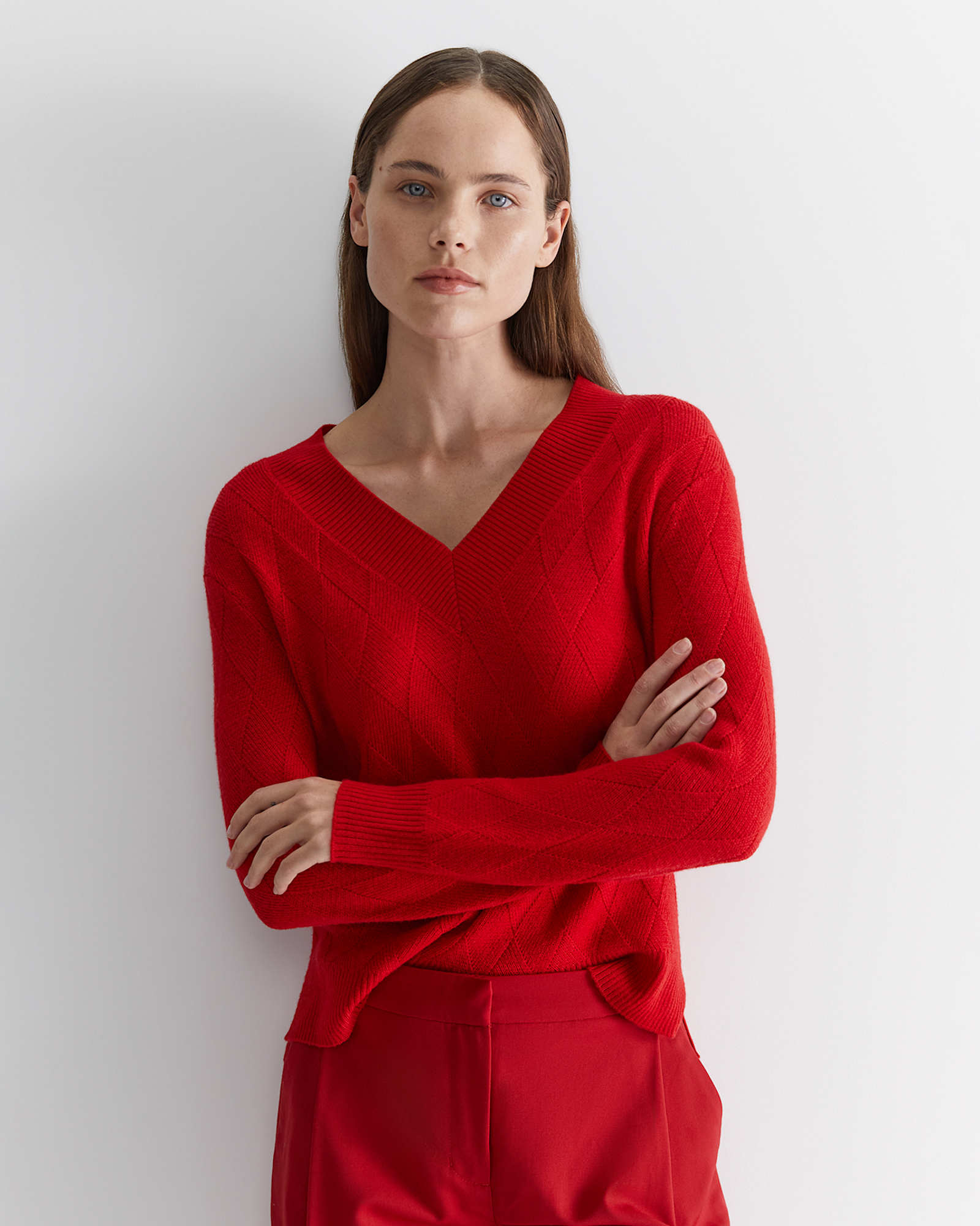 Cass Diamond Cable Sweater in RED