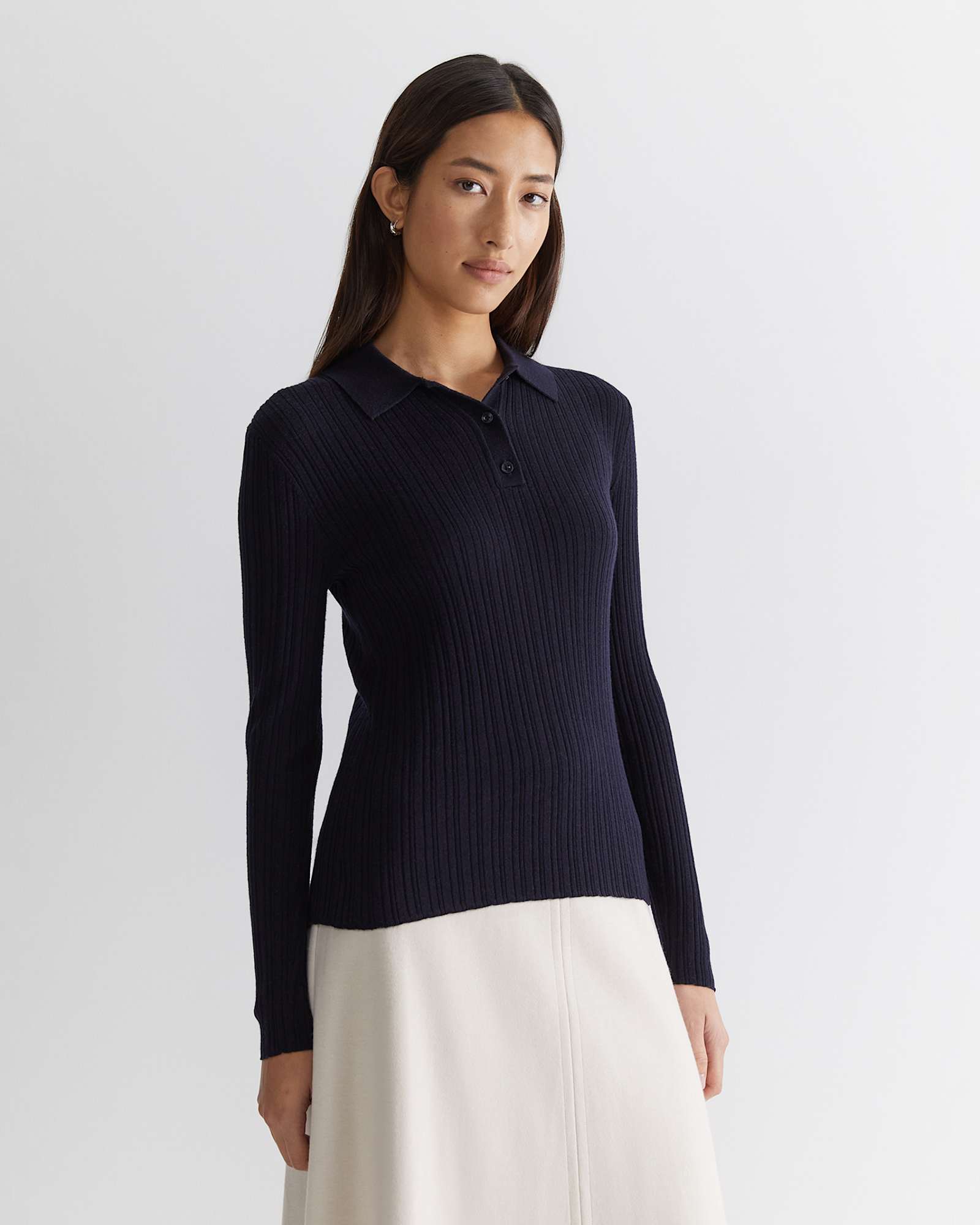 Wool Silk Polo in NAVY