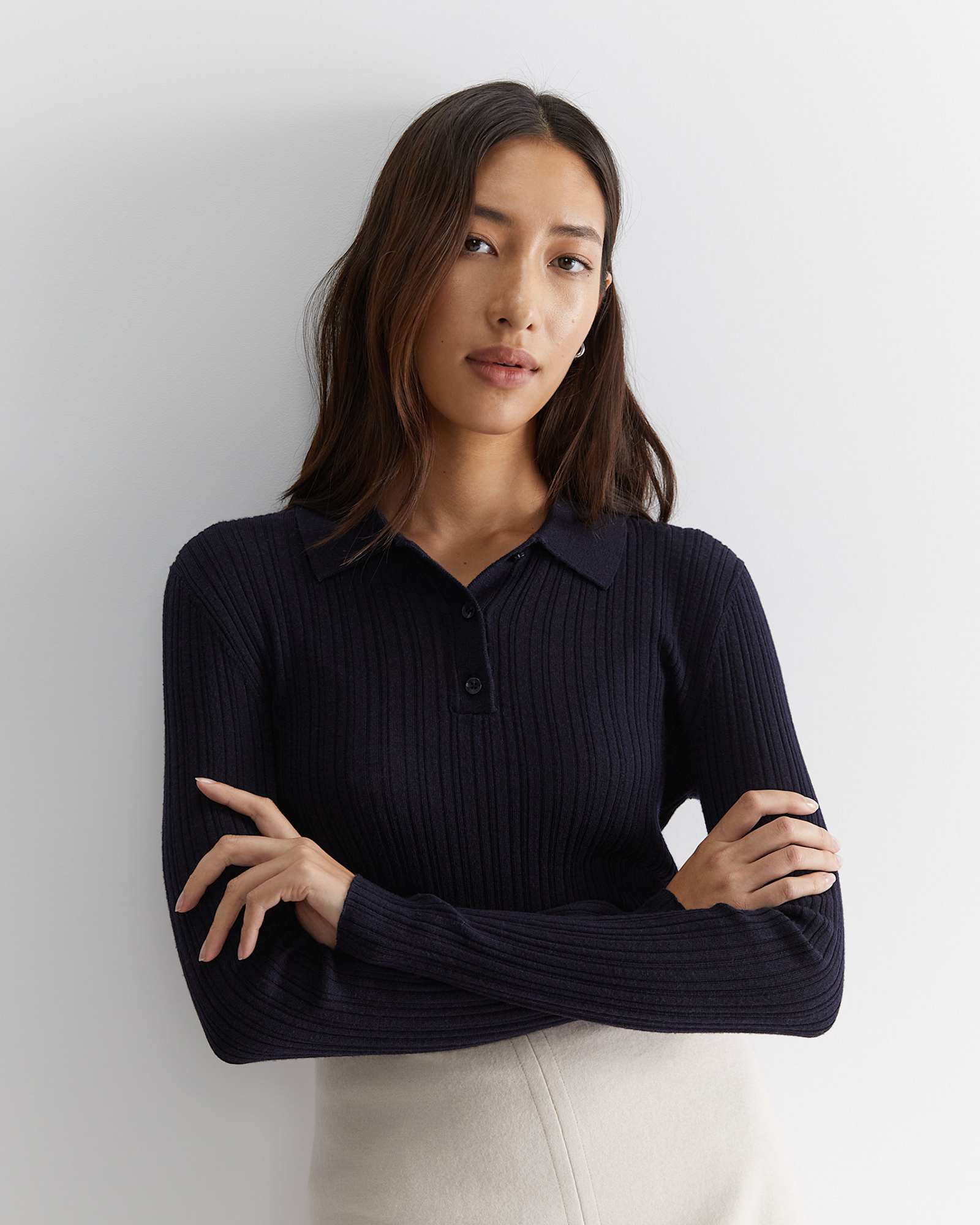 Wool Silk Polo in NAVY