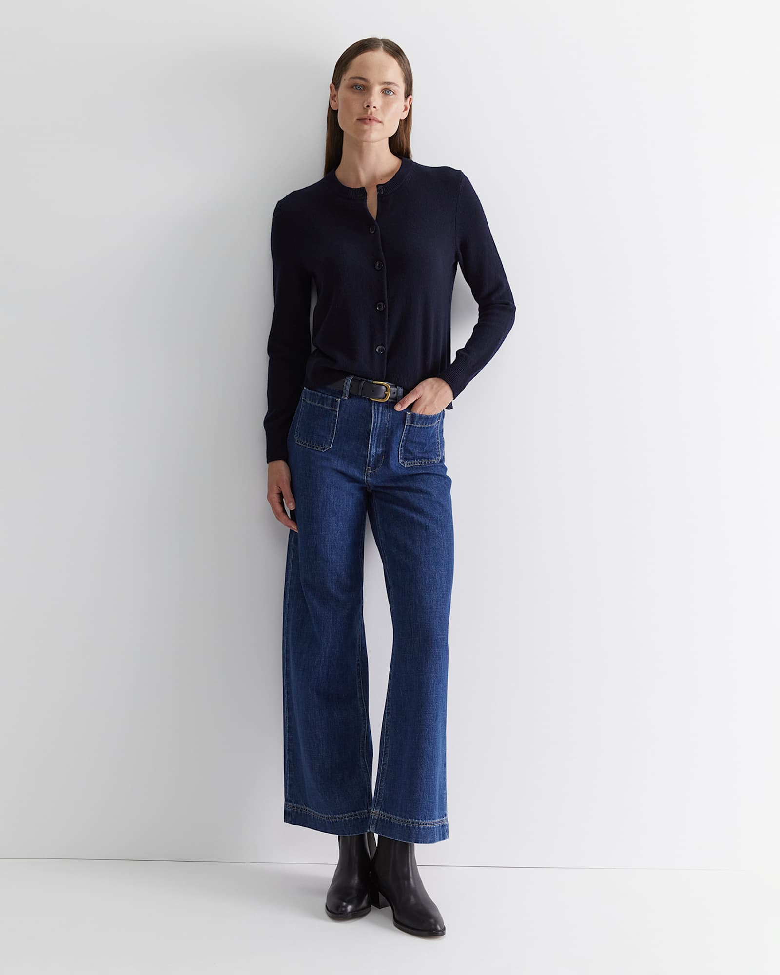 Sunshine Classic Wool Cardigan in NAVY