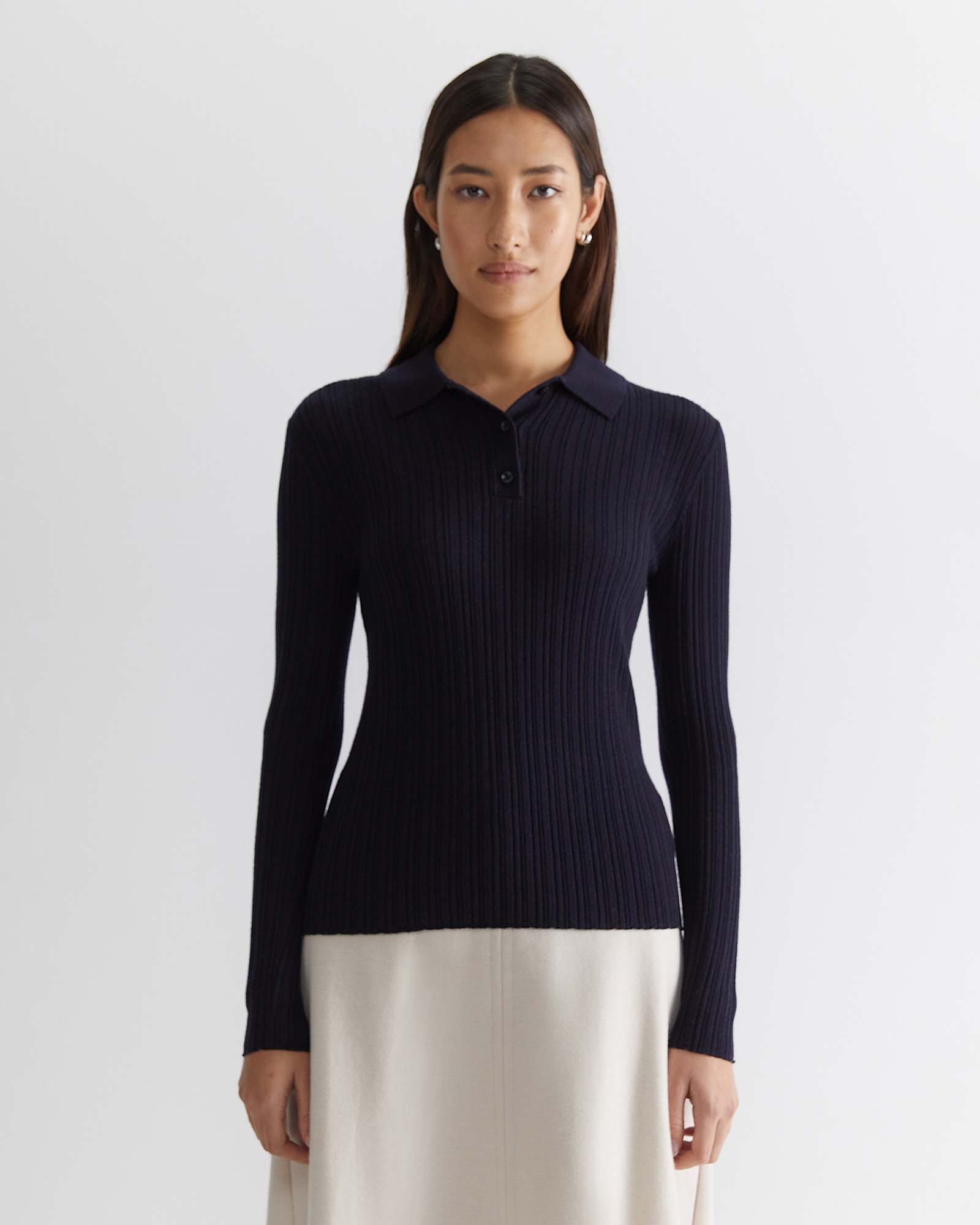 Wool Silk Polo in NAVY